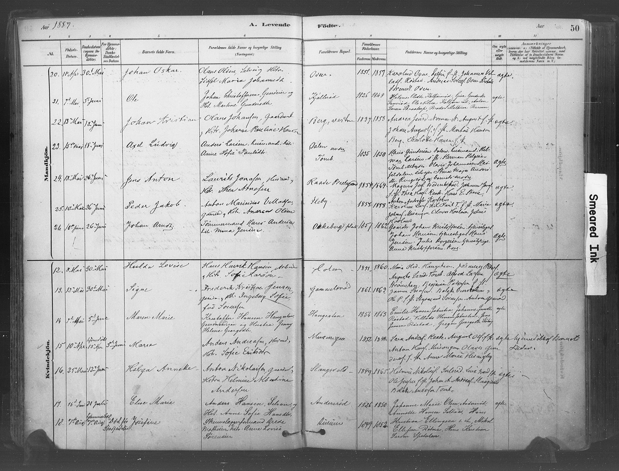 Råde prestekontor kirkebøker, AV/SAO-A-2009/F/Fa/L0007: Parish register (official) no. 7, 1878-1902, p. 50