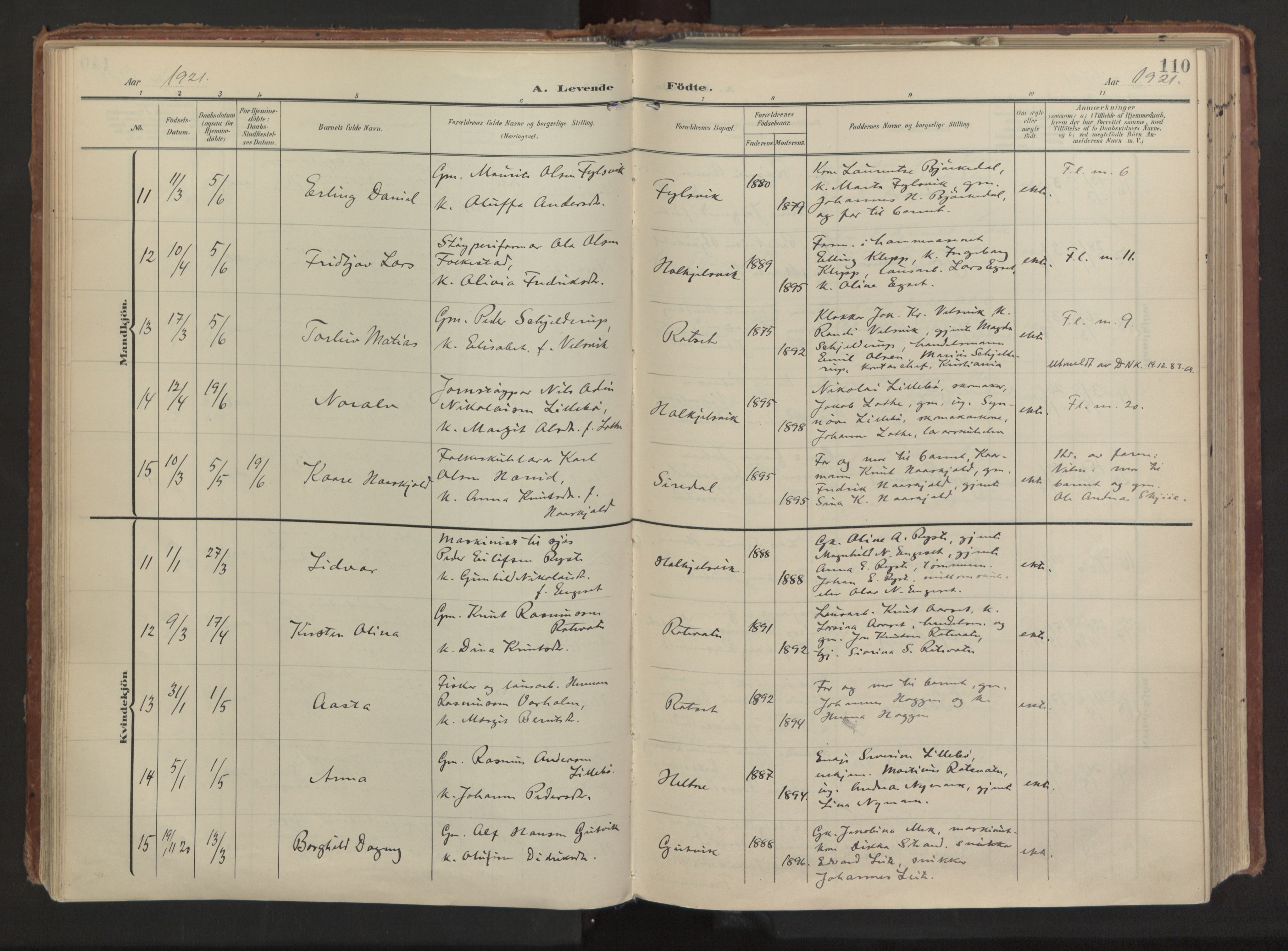 Ministerialprotokoller, klokkerbøker og fødselsregistre - Møre og Romsdal, AV/SAT-A-1454/511/L0144: Parish register (official) no. 511A11, 1906-1923, p. 110