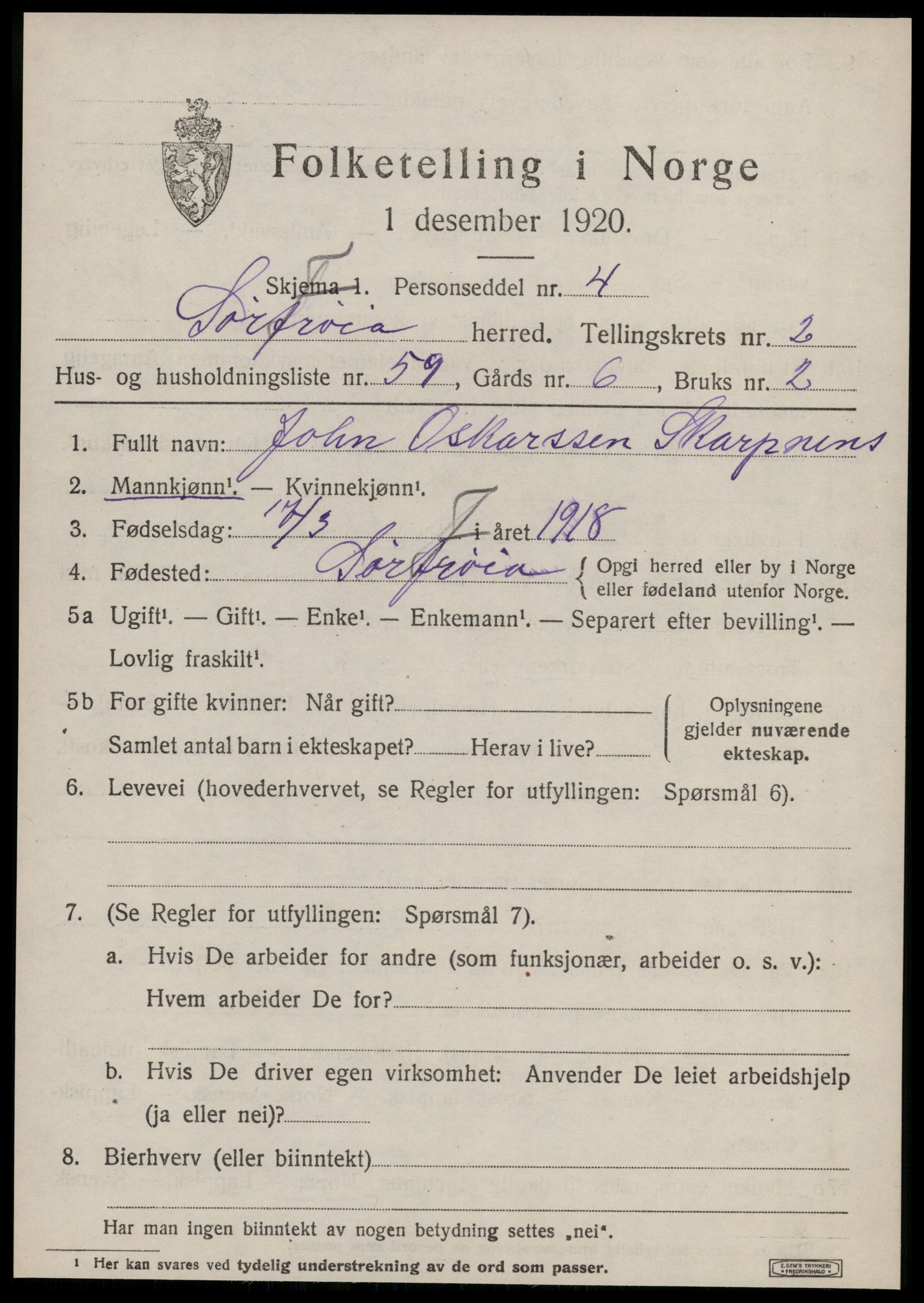 SAT, 1920 census for Sør-Frøya, 1920, p. 2717