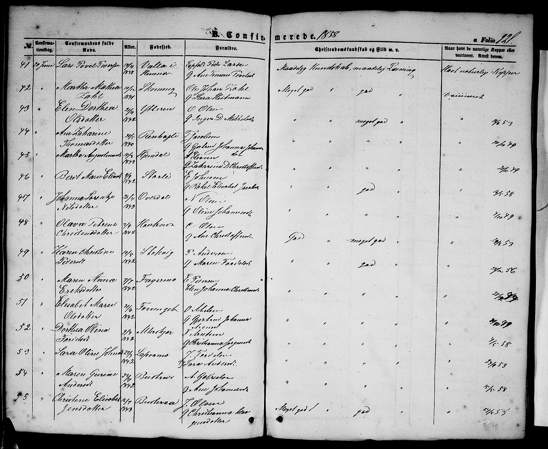 Ministerialprotokoller, klokkerbøker og fødselsregistre - Nordland, SAT/A-1459/827/L0414: Parish register (copy) no. 827C03, 1853-1865, p. 121
