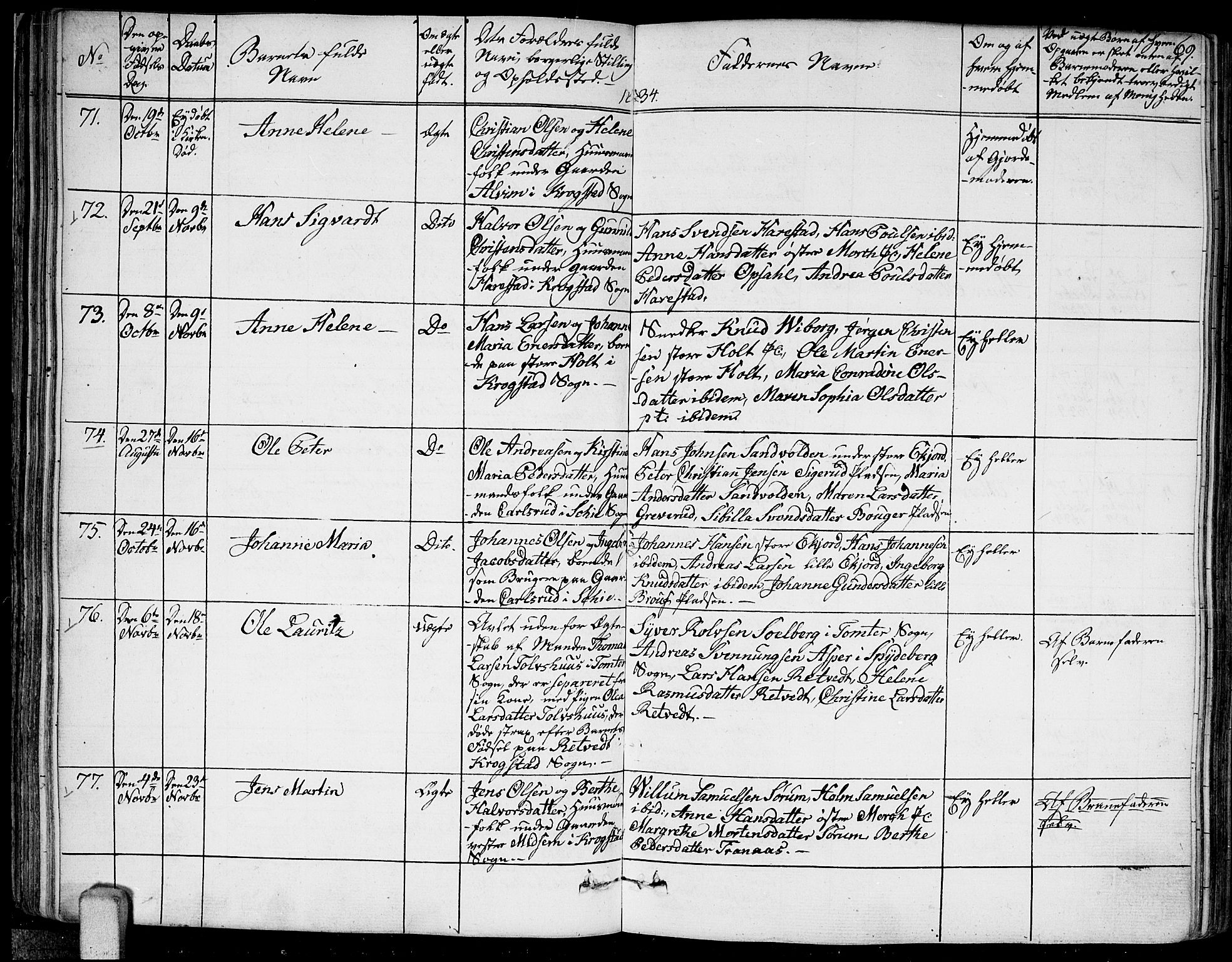 Kråkstad prestekontor Kirkebøker, SAO/A-10125a/F/Fa/L0004: Parish register (official) no. I 4, 1825-1837, p. 69