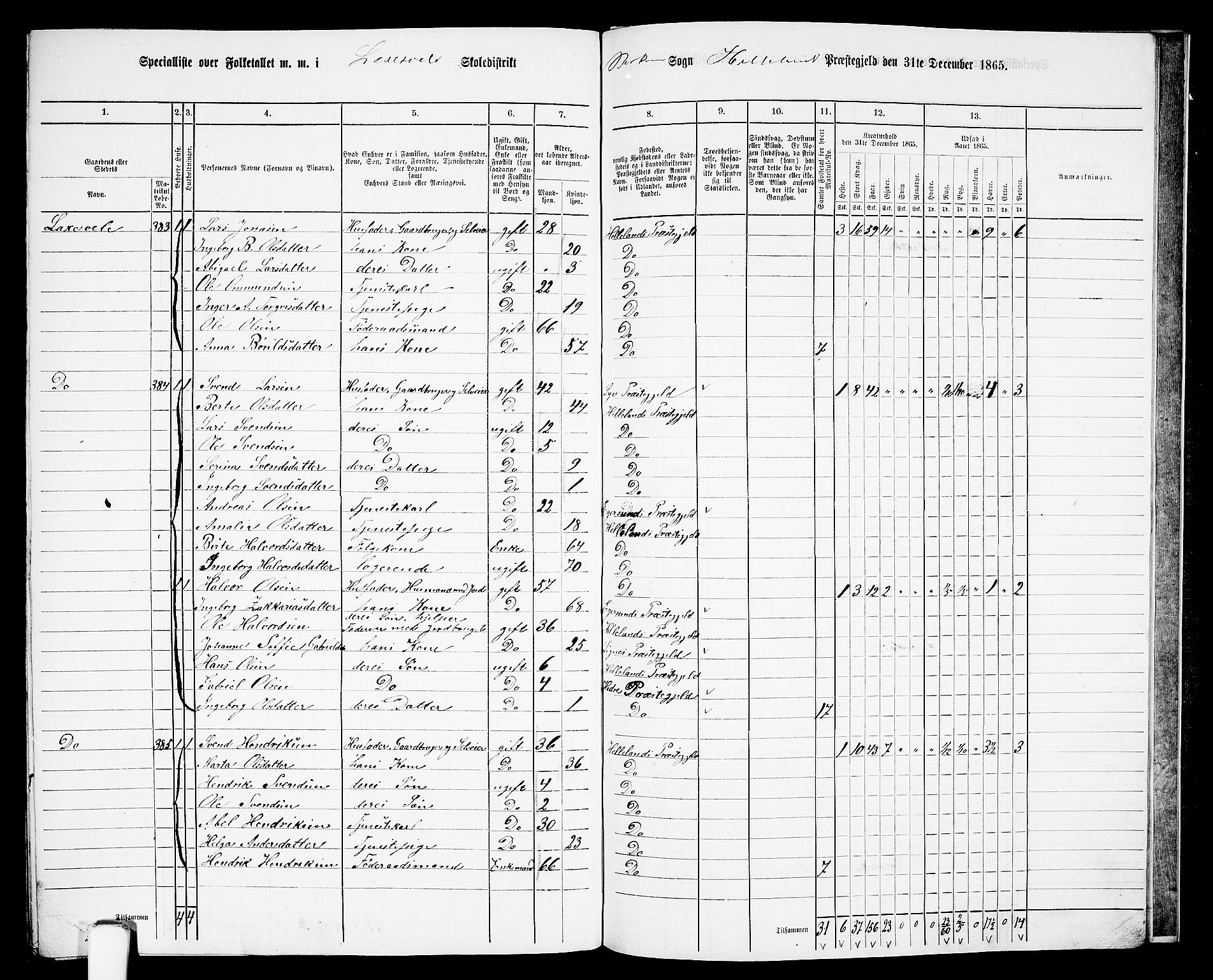 RA, 1865 census for Helleland, 1865, p. 132