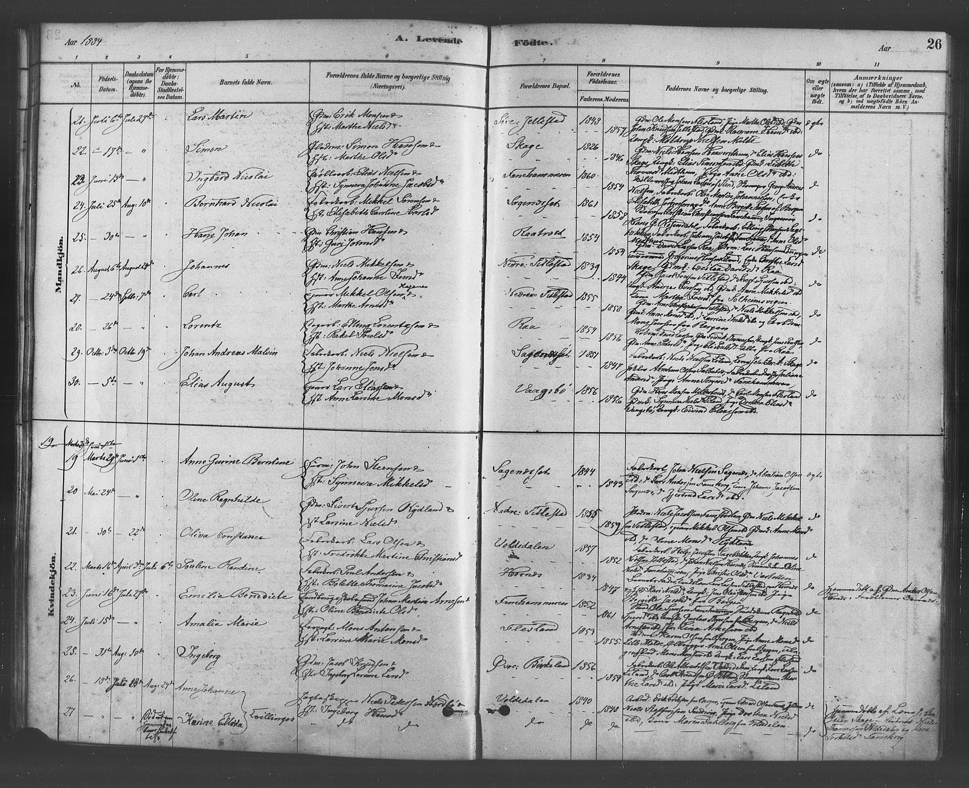 Fana Sokneprestembete, AV/SAB-A-75101/H/Haa/Haab/L0001: Parish register (official) no. B 1, 1878-1889, p. 26