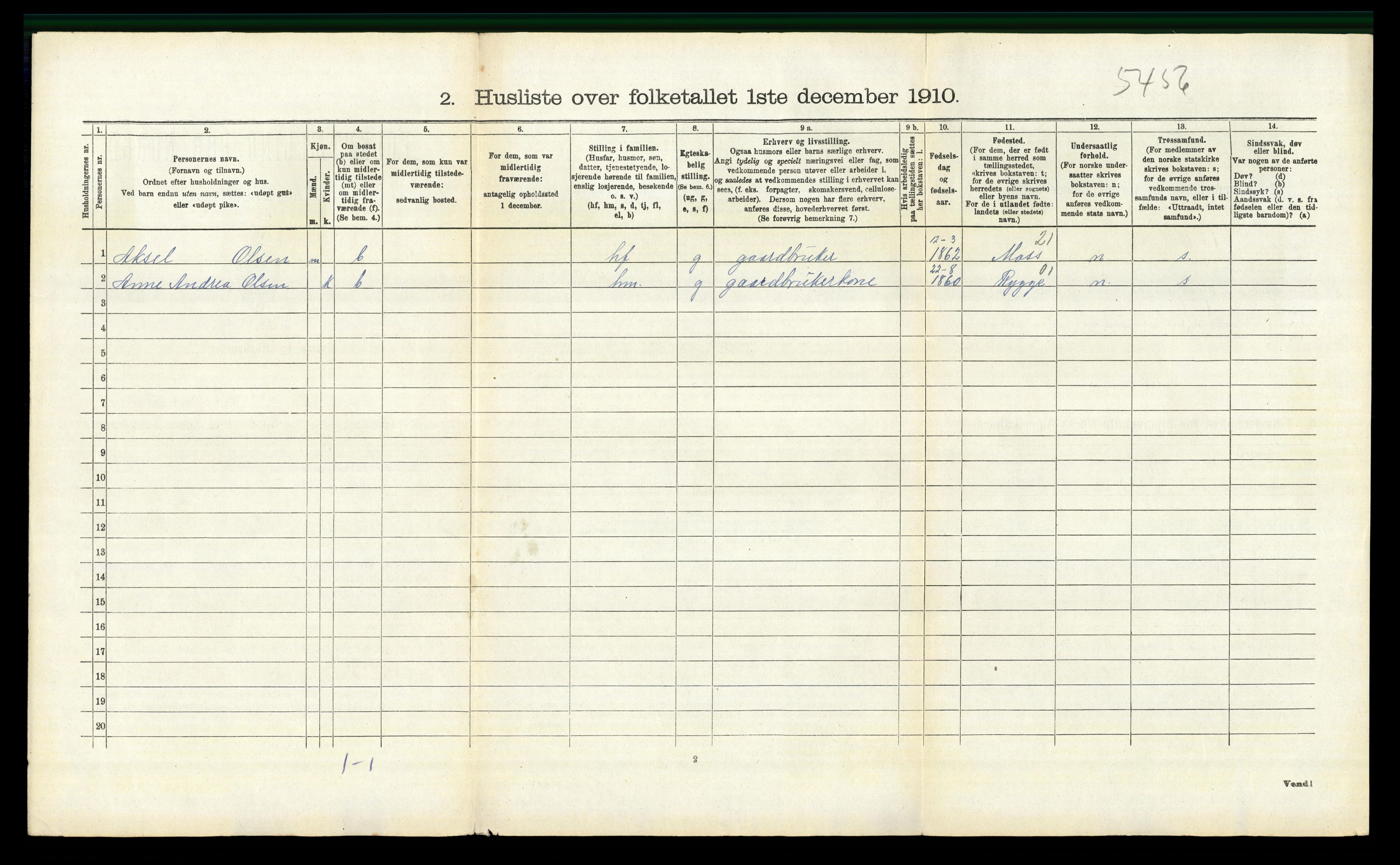 RA, 1910 census for Moss, 1910, p. 659