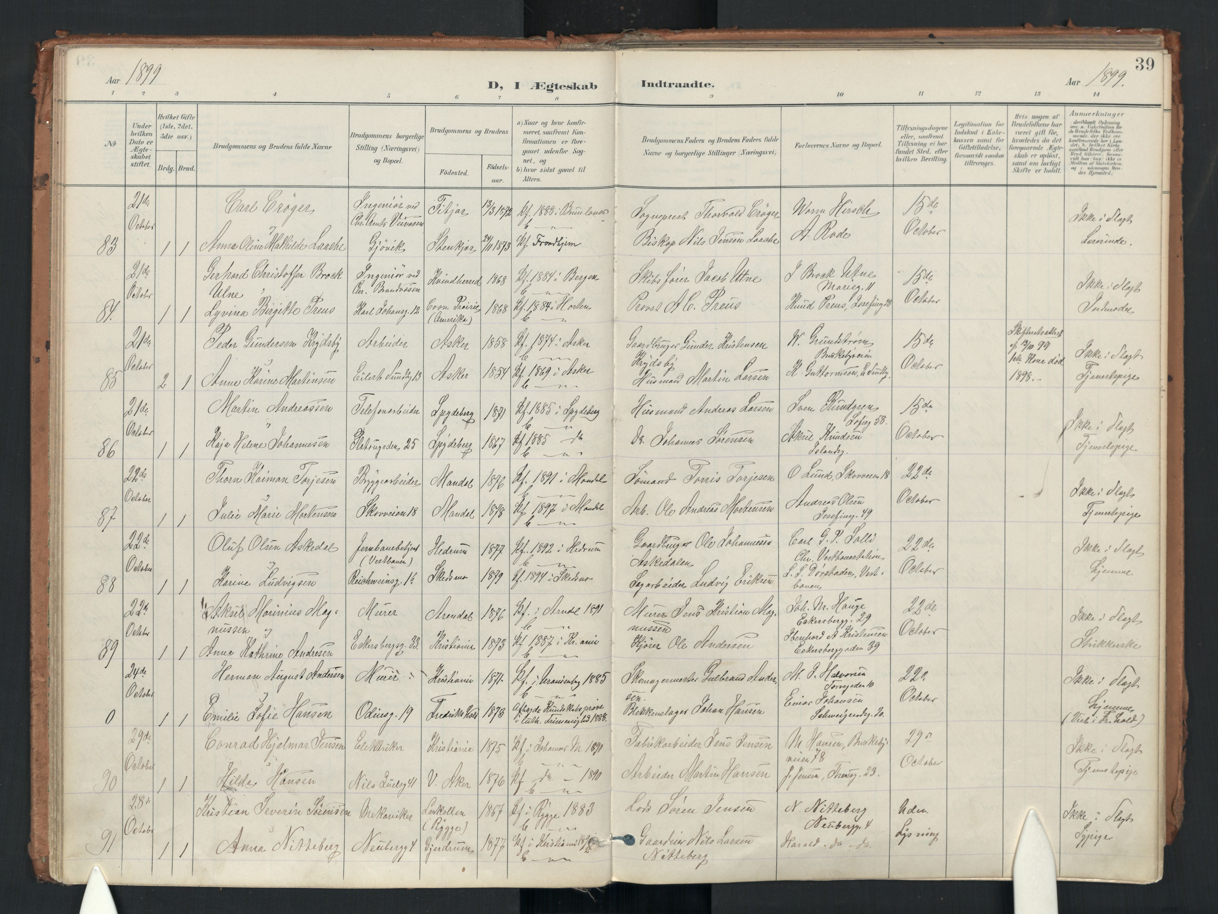 Uranienborg prestekontor Kirkebøker, SAO/A-10877/F/Fa/L0007: Parish register (official) no. 7, 1896-1914, p. 39