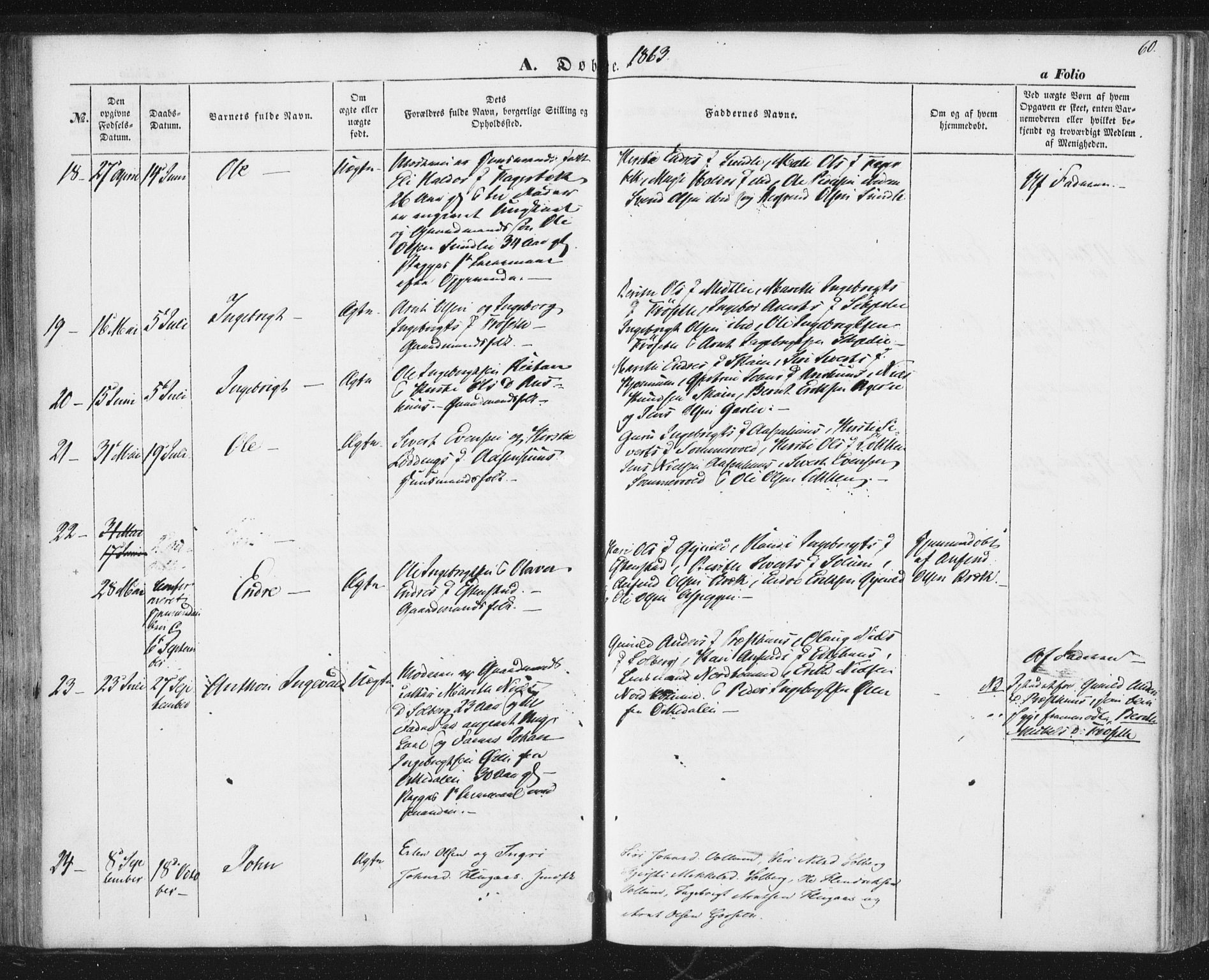 Ministerialprotokoller, klokkerbøker og fødselsregistre - Sør-Trøndelag, SAT/A-1456/689/L1038: Parish register (official) no. 689A03, 1848-1872, p. 60