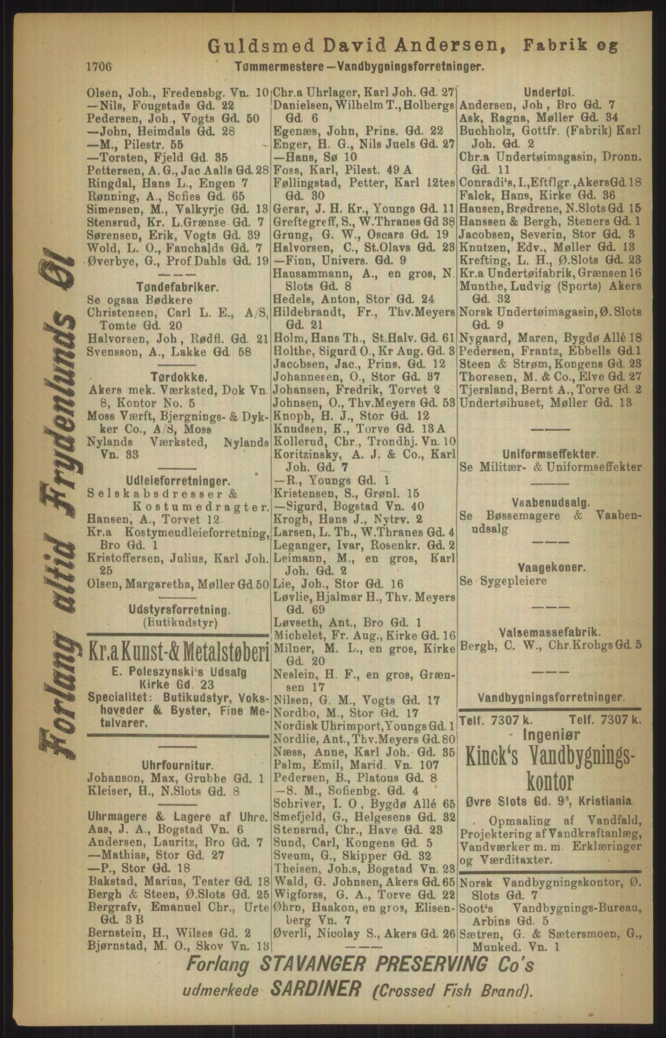 Kristiania/Oslo adressebok, PUBL/-, 1911, p. 1706