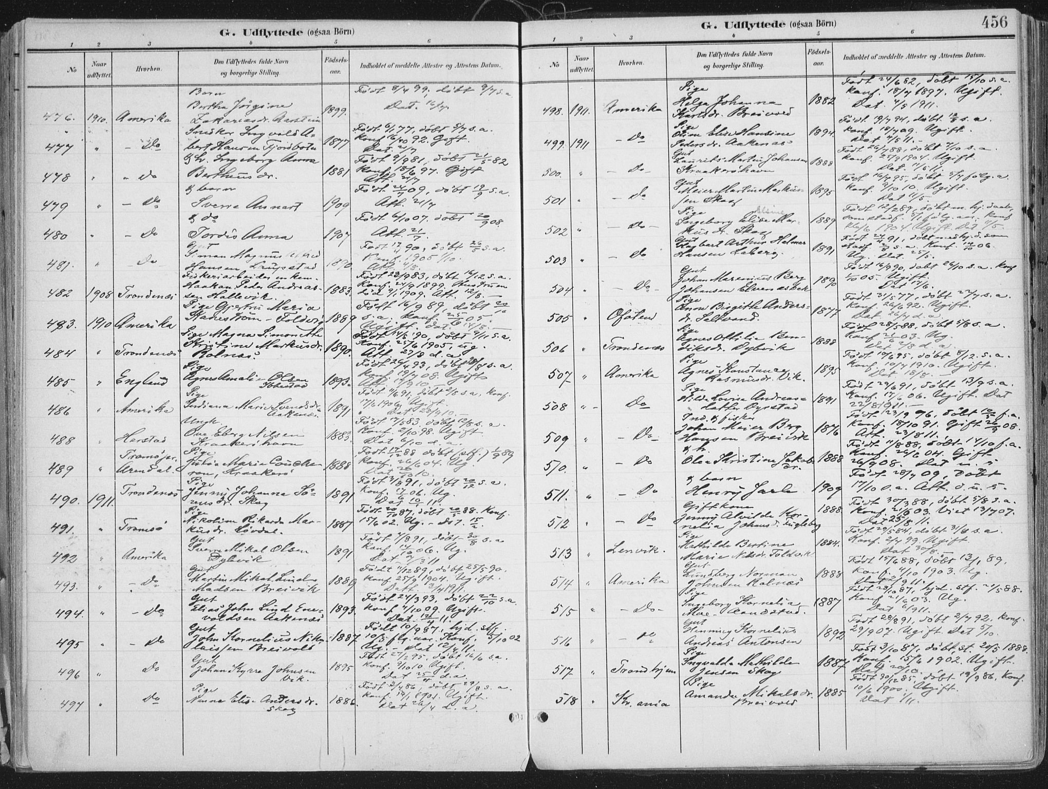 Ibestad sokneprestembete, SATØ/S-0077/H/Ha/Haa/L0017kirke: Parish register (official) no. 17, 1901-1914, p. 456