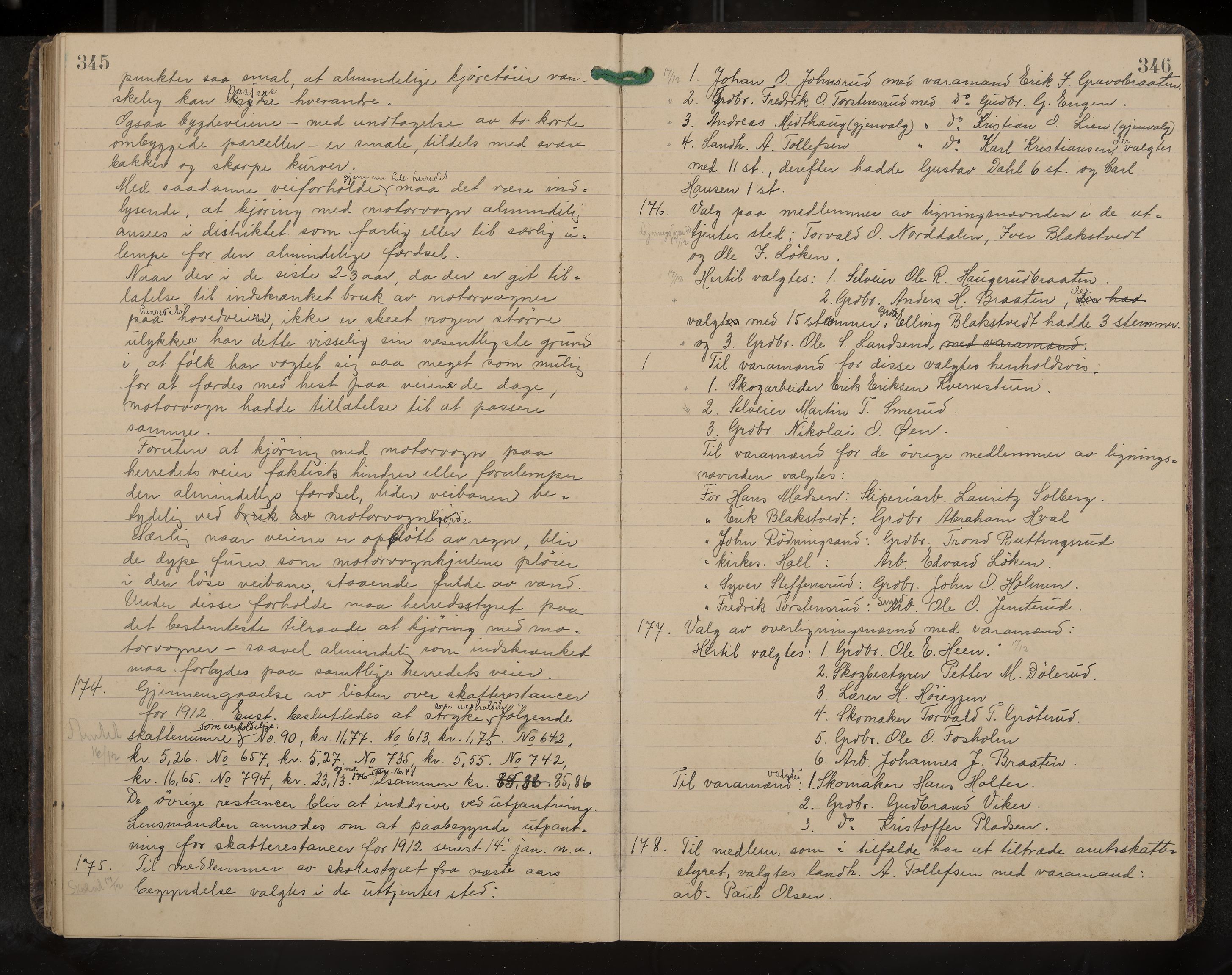 Ådal formannskap og sentraladministrasjon, IKAK/0614021/A/Aa/L0003: Møtebok, 1907-1914, p. 345-346