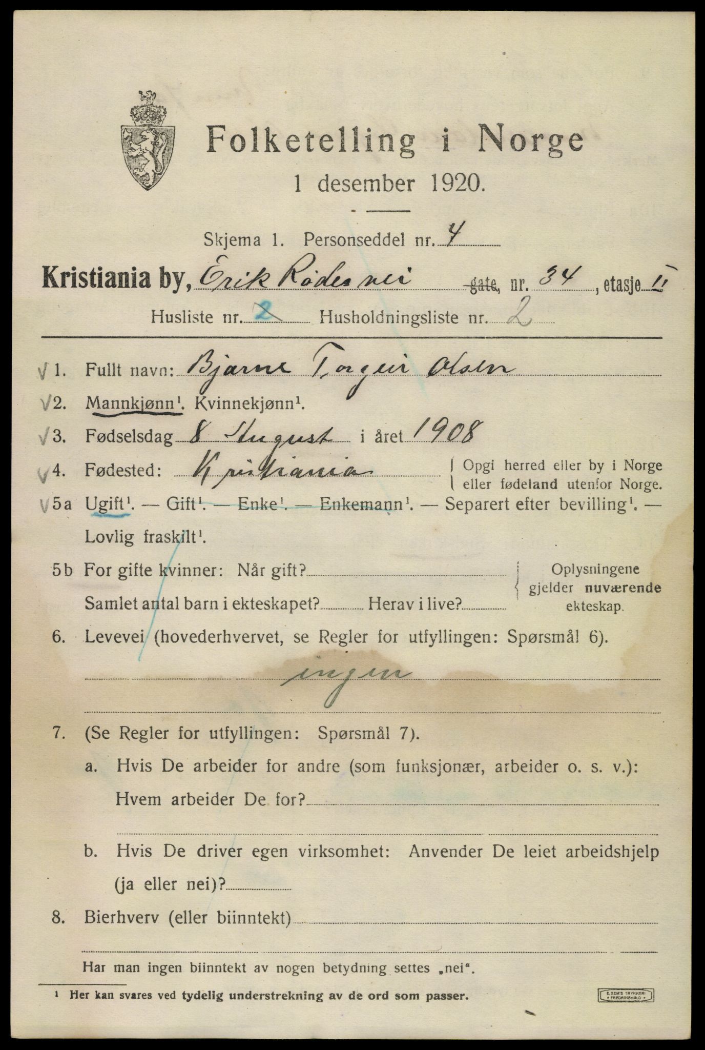 SAO, 1920 census for Kristiania, 1920, p. 219453