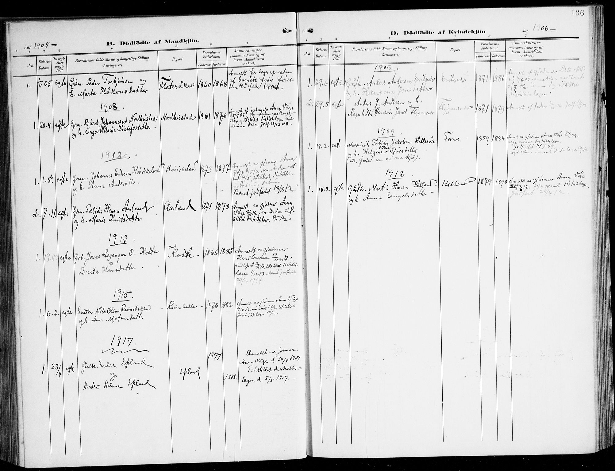 Tysnes sokneprestembete, SAB/A-78601/H/Haa: Parish register (official) no. D 2, 1905-1922, p. 136