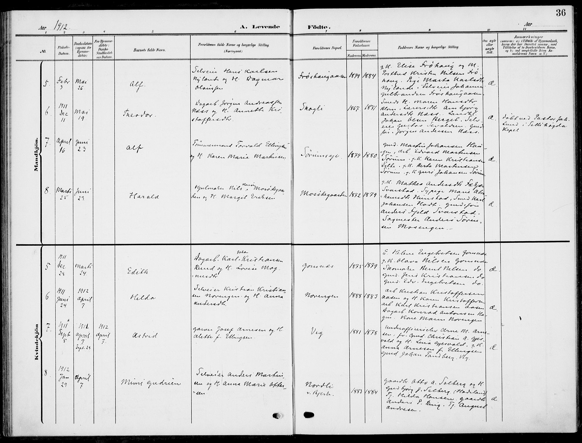 Hole kirkebøker, AV/SAKO-A-228/F/Fa/L0010: Parish register (official) no. I 10, 1907-1917, p. 36