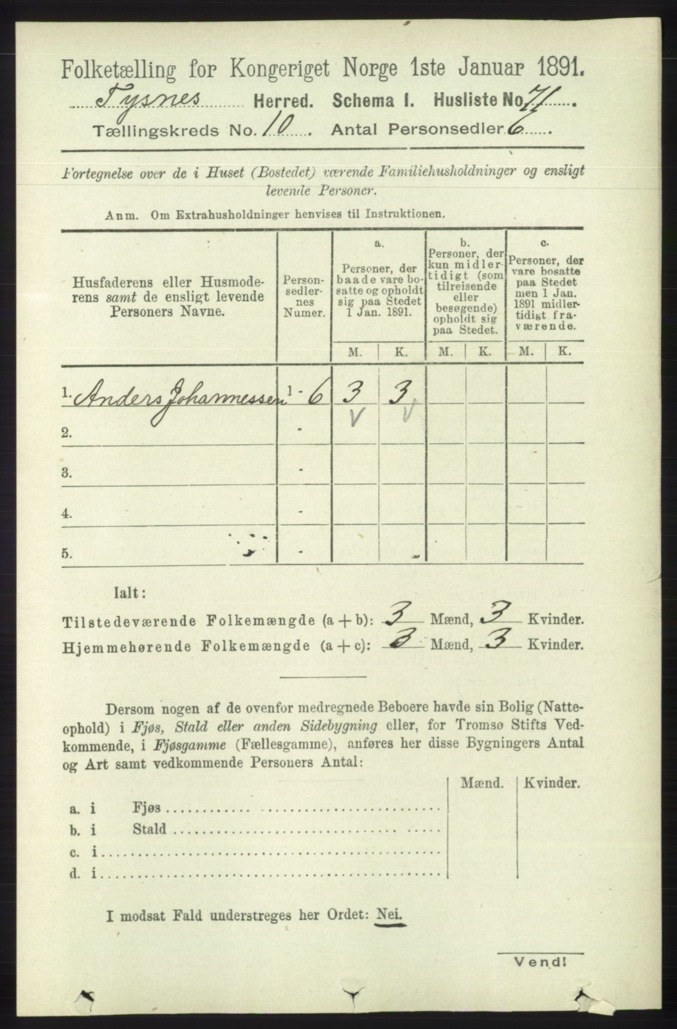 RA, 1891 census for 1223 Tysnes, 1891, p. 4849