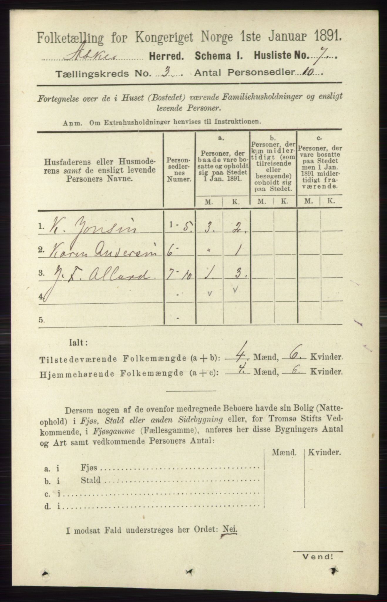 RA, 1891 census for 0220 Asker, 1891, p. 1838