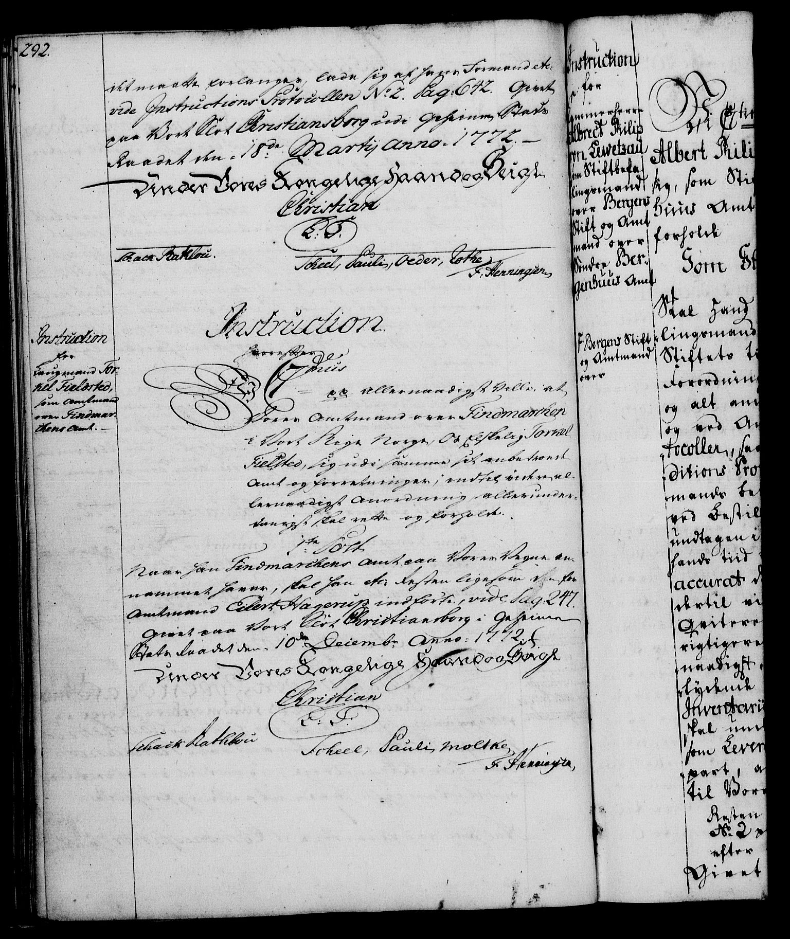 Rentekammeret, Kammerkanselliet, RA/EA-3111/G/Gg/Ggi/L0003: Norsk instruksjonsprotokoll med register (merket RK 53.36), 1751-1775, p. 292