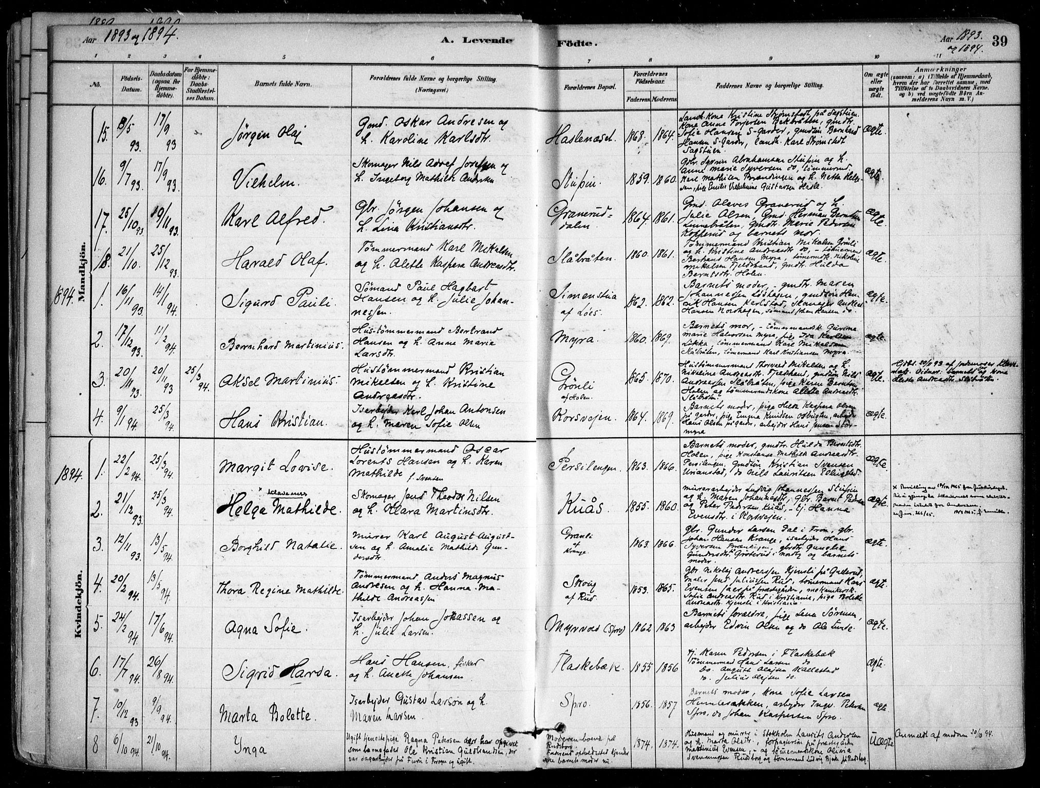 Nesodden prestekontor Kirkebøker, SAO/A-10013/F/Fa/L0009: Parish register (official) no. I 9, 1880-1915, p. 39