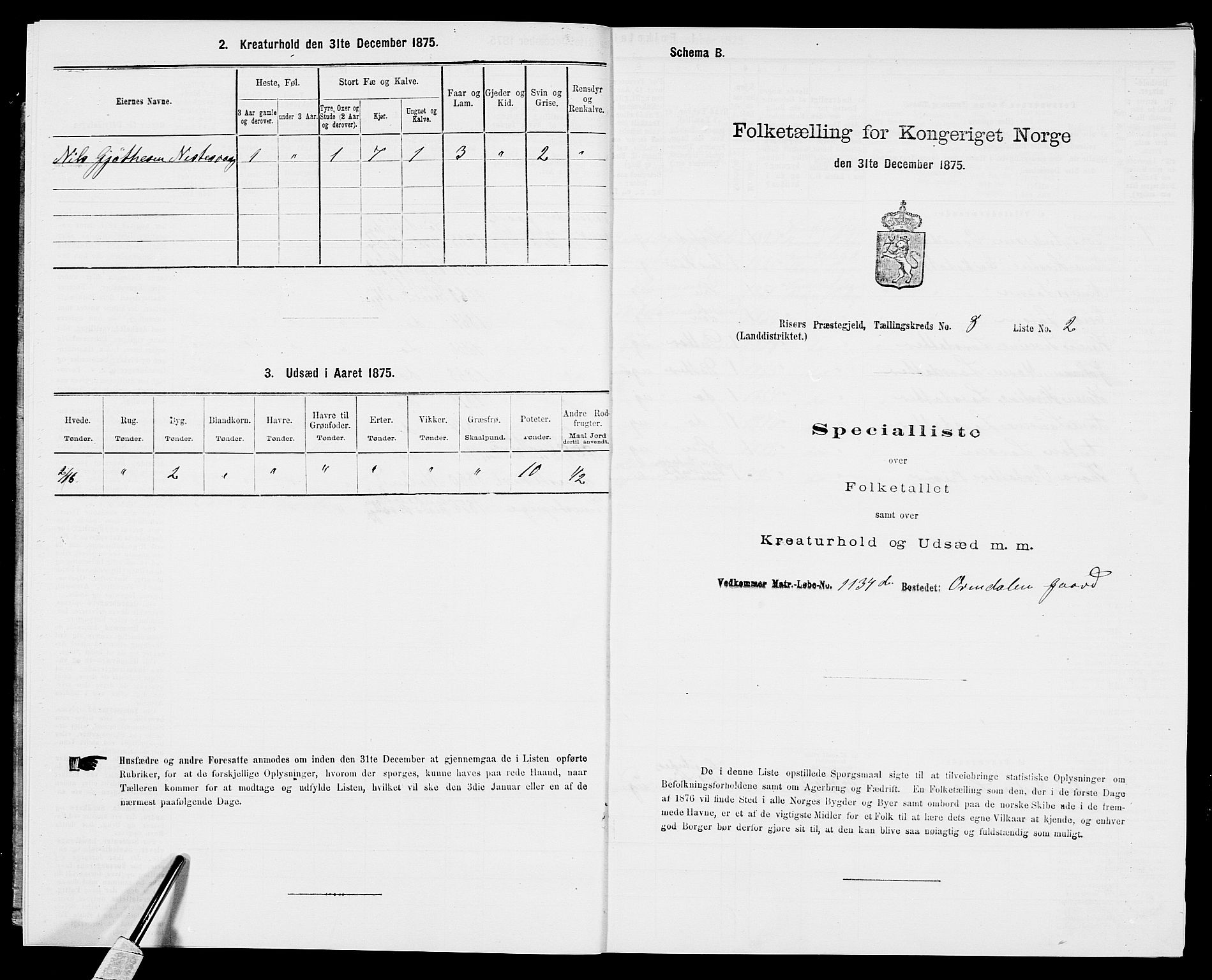 SAK, 1875 census for 0913L Risør/Søndeled, 1875, p. 1261