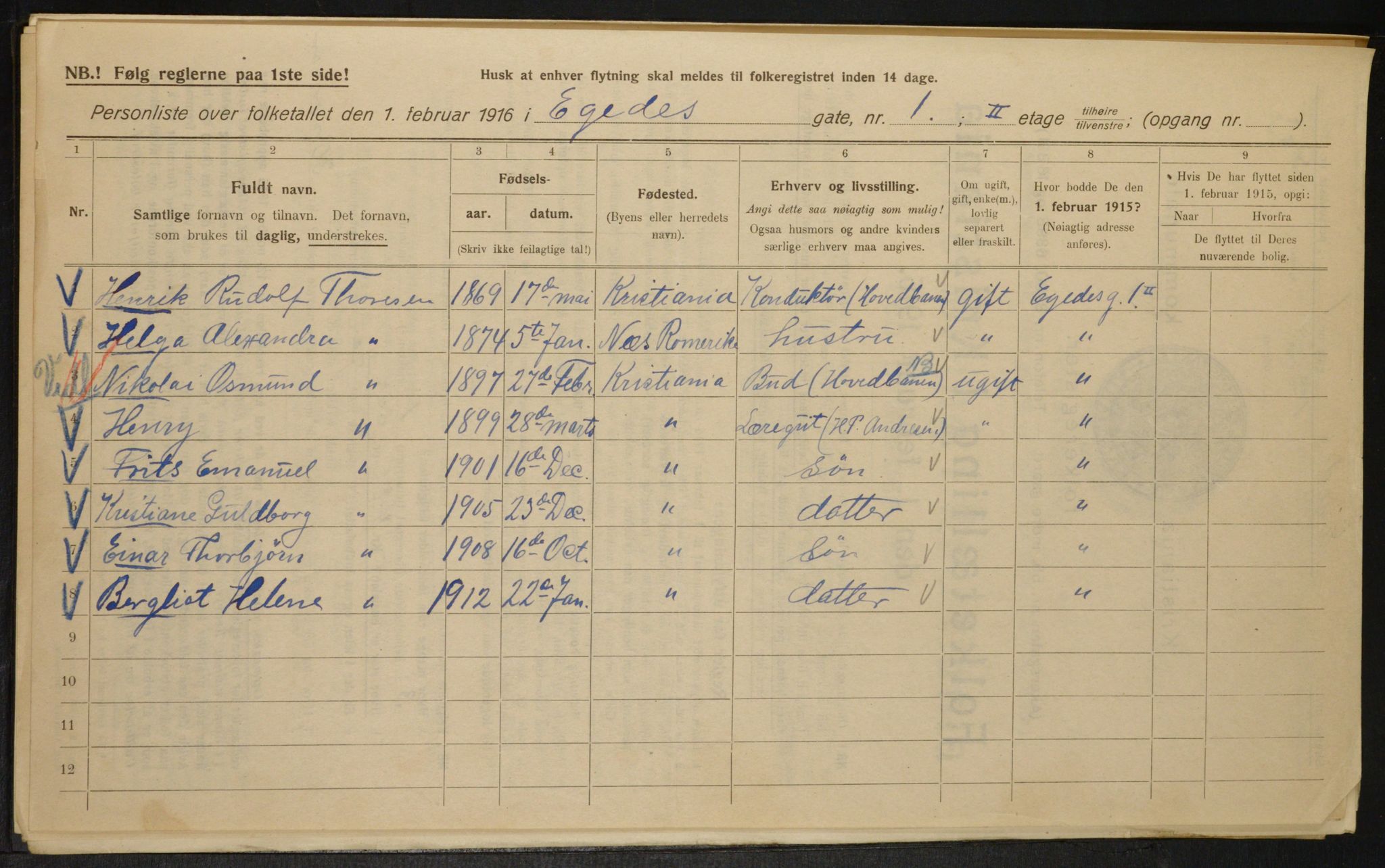 OBA, Municipal Census 1916 for Kristiania, 1916, p. 18954