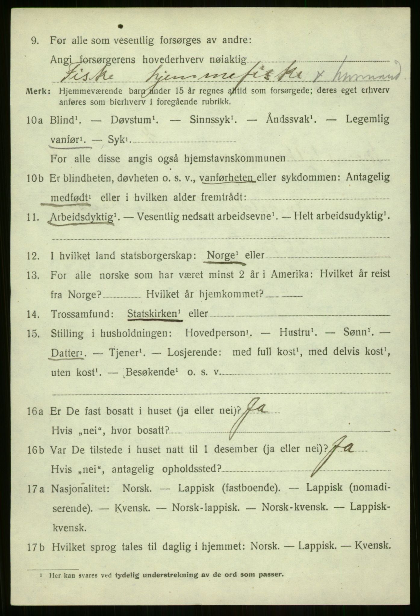 SATØ, 1920 census for Berg, 1920, p. 1538