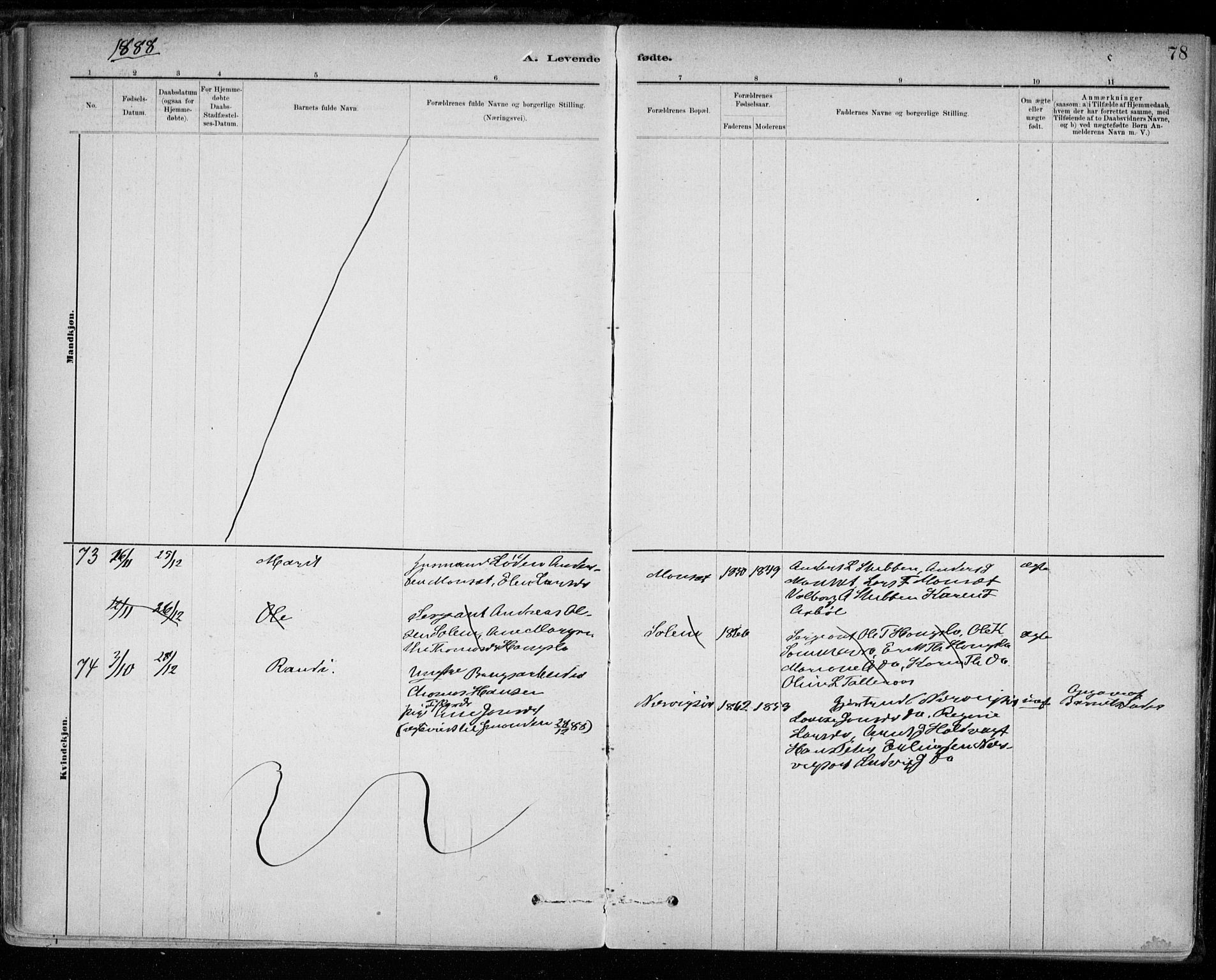 Ministerialprotokoller, klokkerbøker og fødselsregistre - Sør-Trøndelag, SAT/A-1456/668/L0809: Parish register (official) no. 668A09, 1881-1895, p. 78