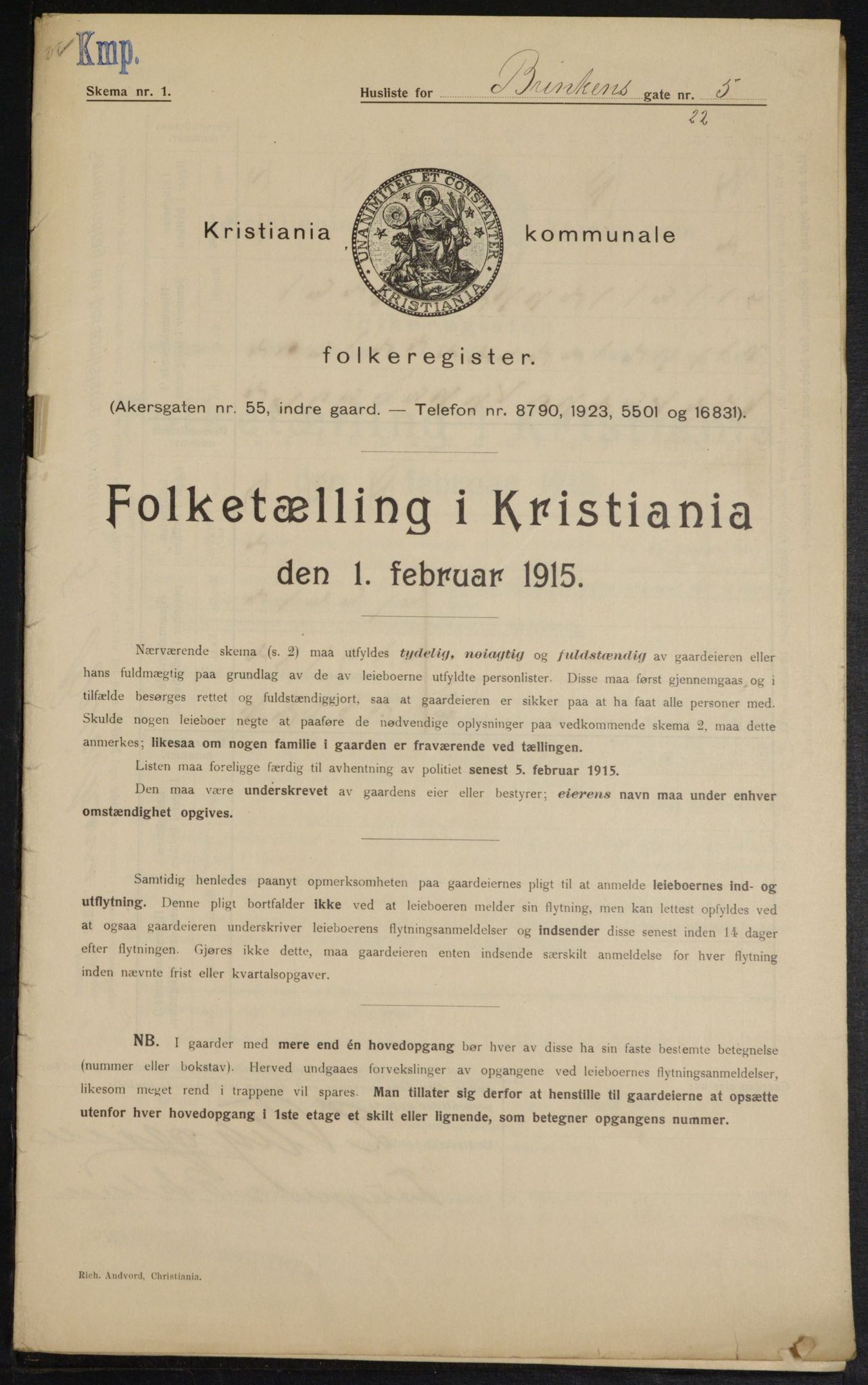 OBA, Municipal Census 1915 for Kristiania, 1915, p. 8696