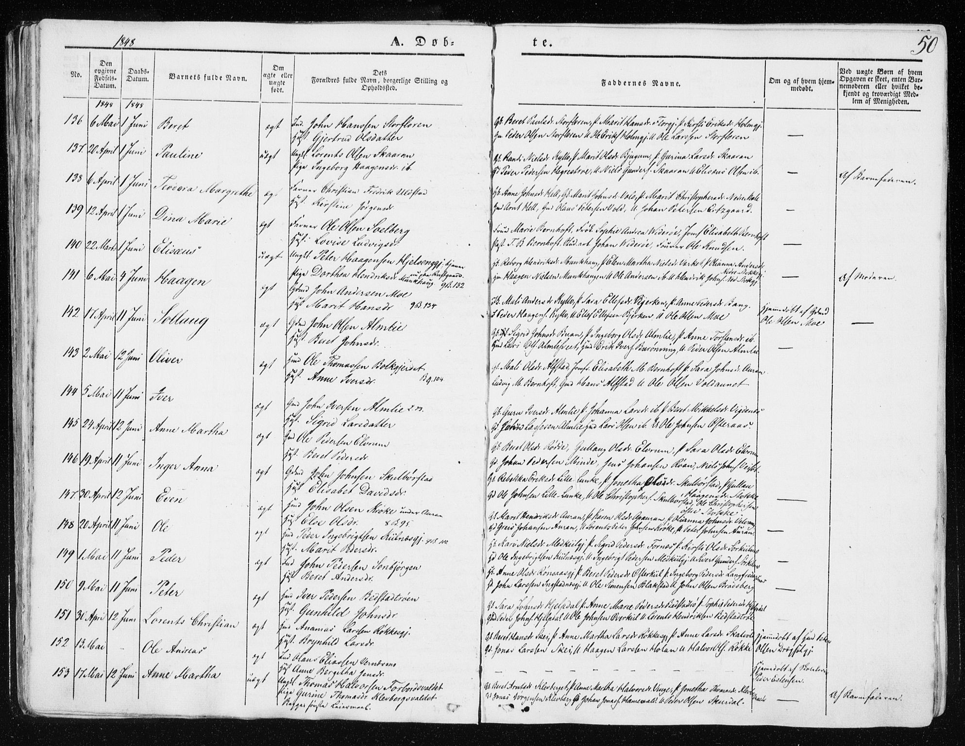 Ministerialprotokoller, klokkerbøker og fødselsregistre - Nord-Trøndelag, SAT/A-1458/709/L0074: Parish register (official) no. 709A14, 1845-1858, p. 50