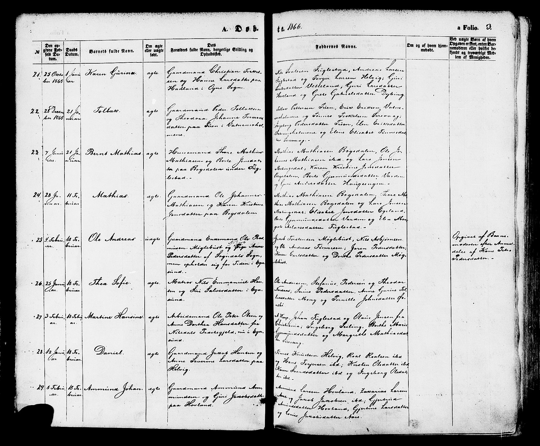 Eigersund sokneprestkontor, AV/SAST-A-101807/001/30/30BA/L0014: Parish register (official) no. A 13, 1866-1878, p. 3