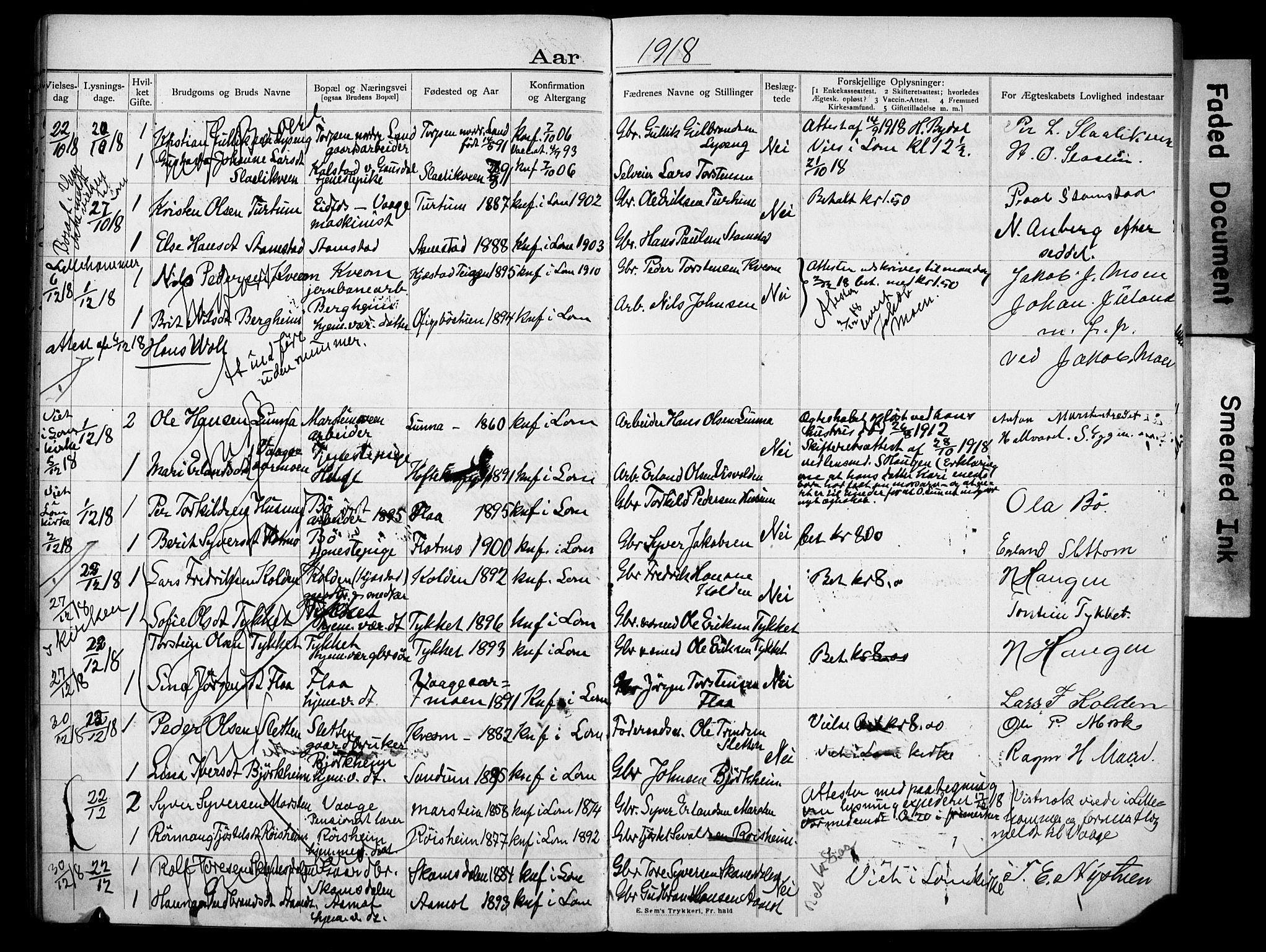 Lom prestekontor, AV/SAH-PREST-070/I/Ie/L0001/0001: Banns register no. 1, 1904-1922