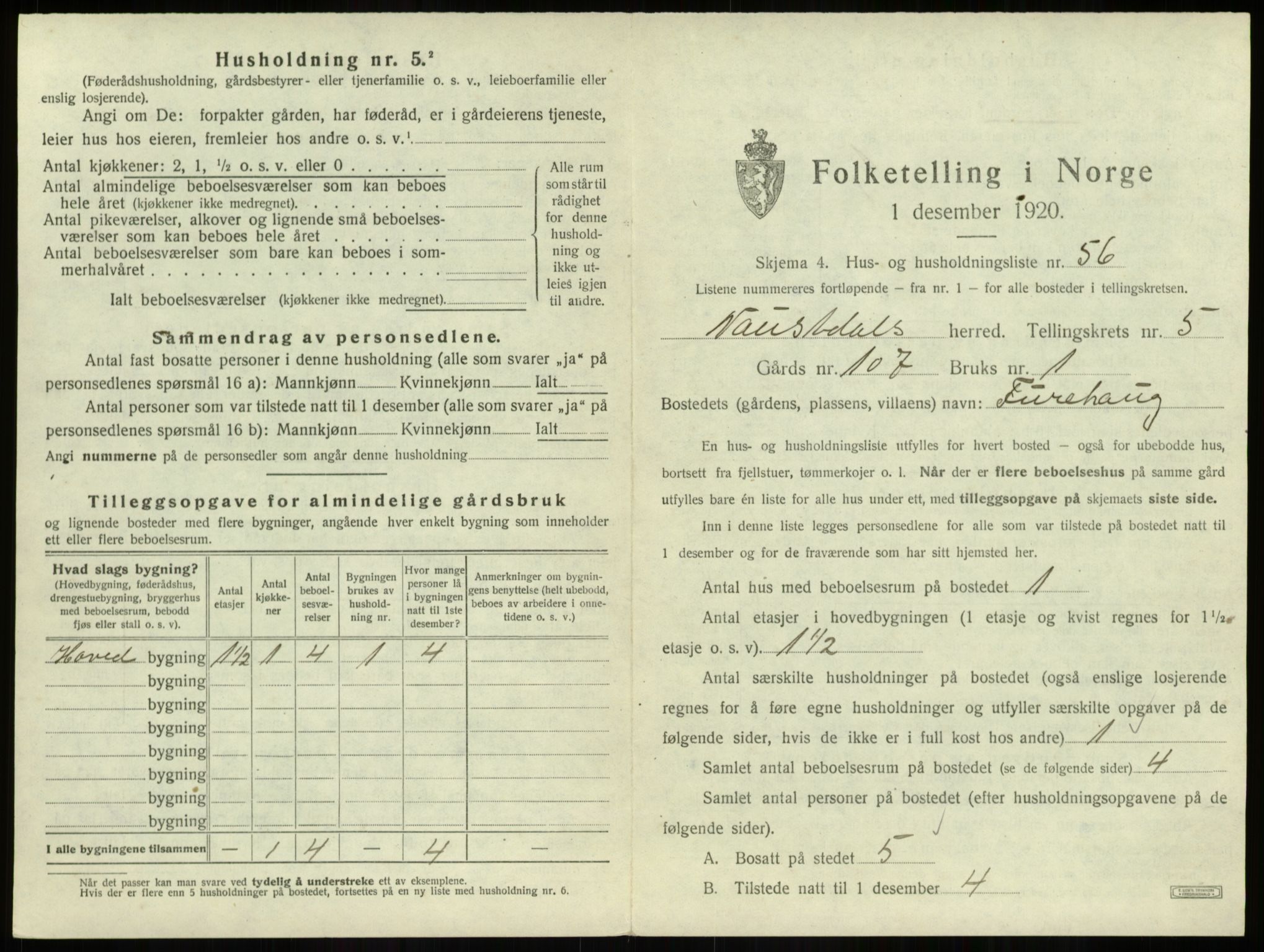 SAB, 1920 census for Naustdal, 1920, p. 503