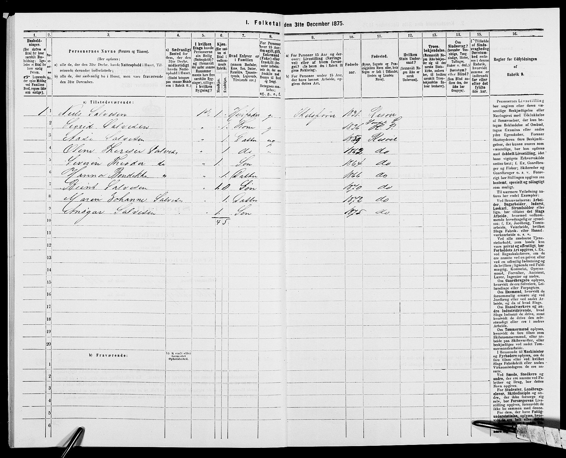 SAK, 1875 census for 0901B Risør/Risør, 1875, p. 622