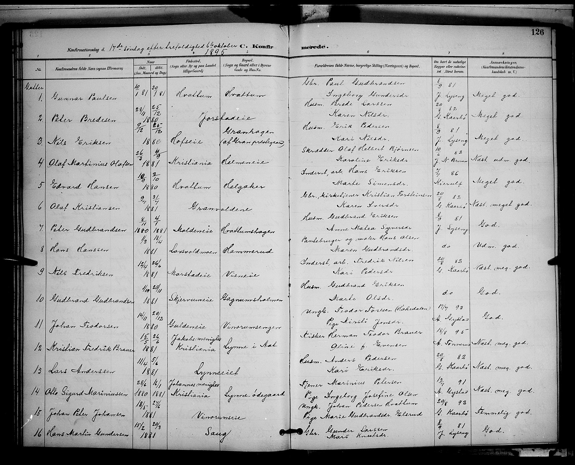 Gran prestekontor, SAH/PREST-112/H/Ha/Hab/L0005: Parish register (copy) no. 5, 1892-1900, p. 126