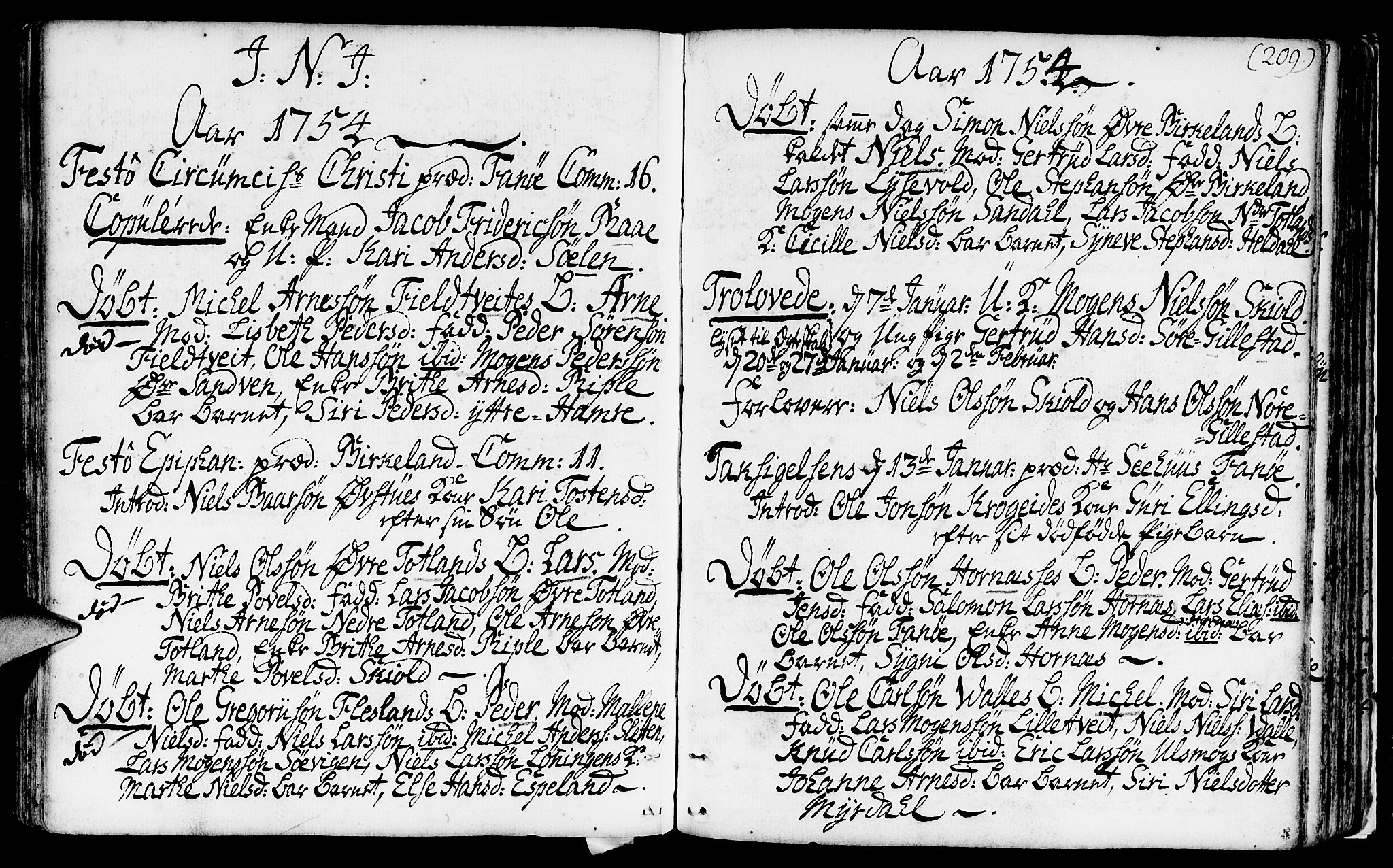 Fana Sokneprestembete, SAB/A-75101/H/Haa/Haaa/L0003: Parish register (official) no. A 3, 1736-1757, p. 209