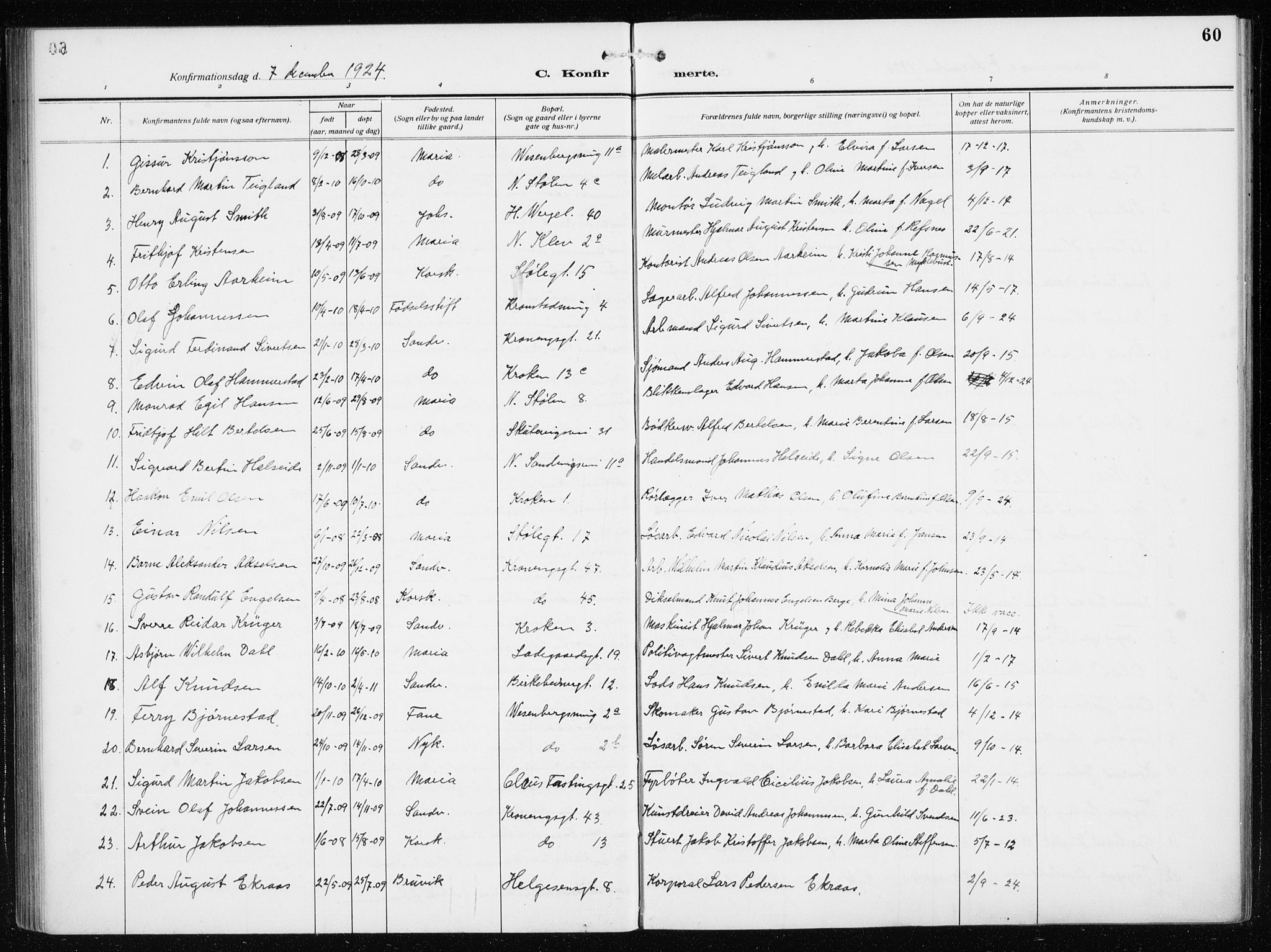 Mariakirken Sokneprestembete, AV/SAB-A-76901/H/Haa/L0015: Parish register (official) no. C 3, 1913-1927, p. 60