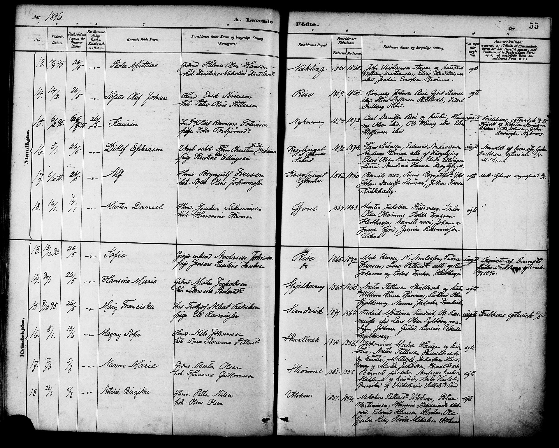 Ministerialprotokoller, klokkerbøker og fødselsregistre - Nordland, AV/SAT-A-1459/892/L1320: Parish register (official) no. 892A01, 1886-1901, p. 55