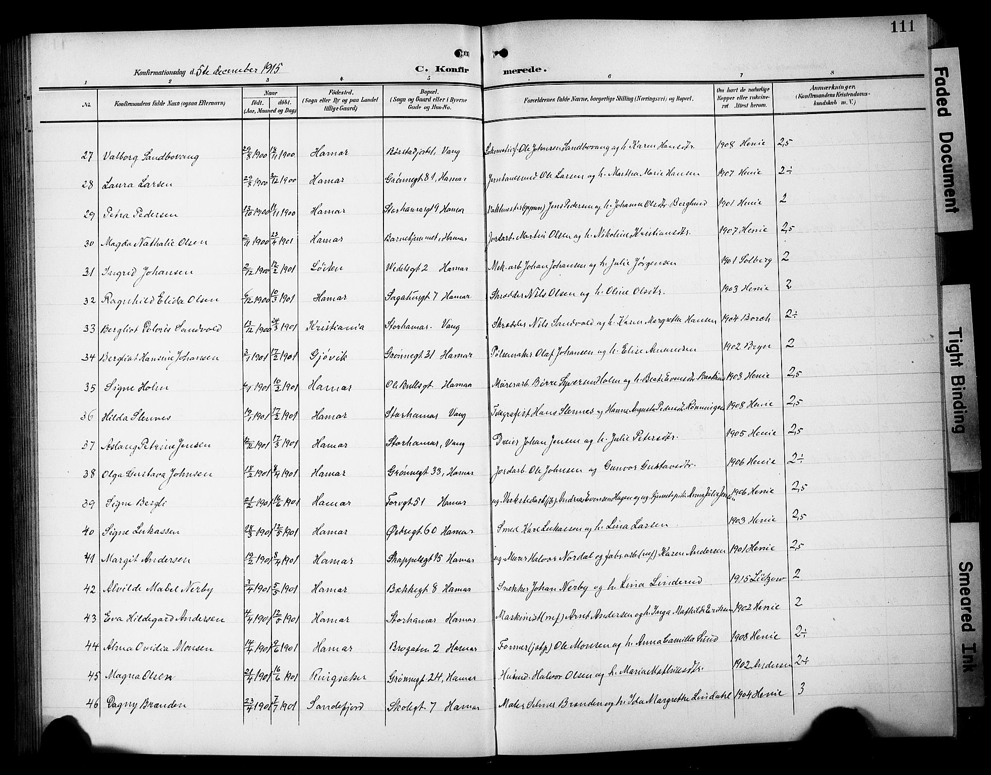 Hamar prestekontor, AV/SAH-DOMPH-002/H/Ha/Hab/L0002: Parish register (copy) no. 2, 1899-1929, p. 111