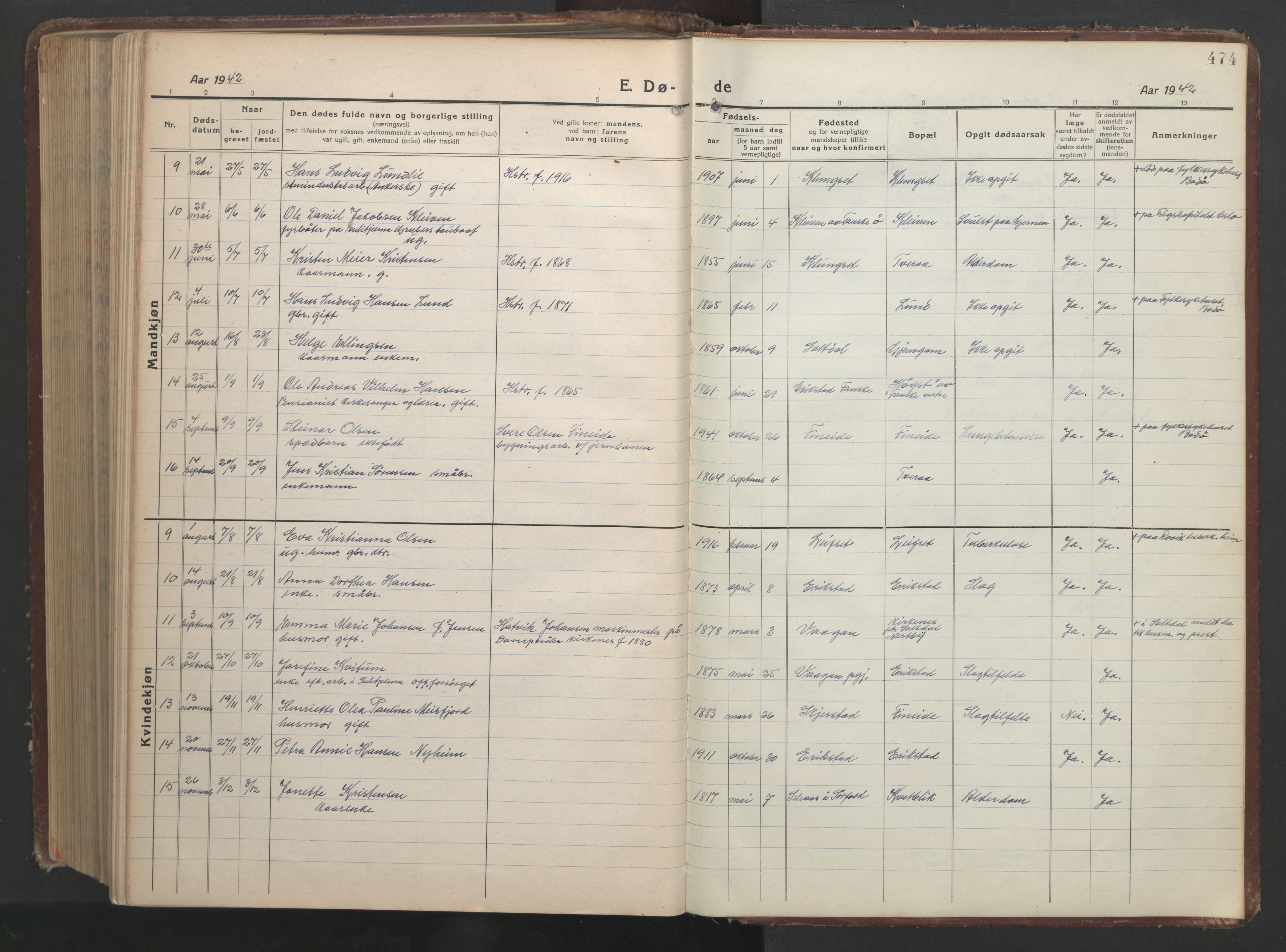 Ministerialprotokoller, klokkerbøker og fødselsregistre - Nordland, AV/SAT-A-1459/849/L0700: Parish register (copy) no. 849C01, 1919-1946, p. 474