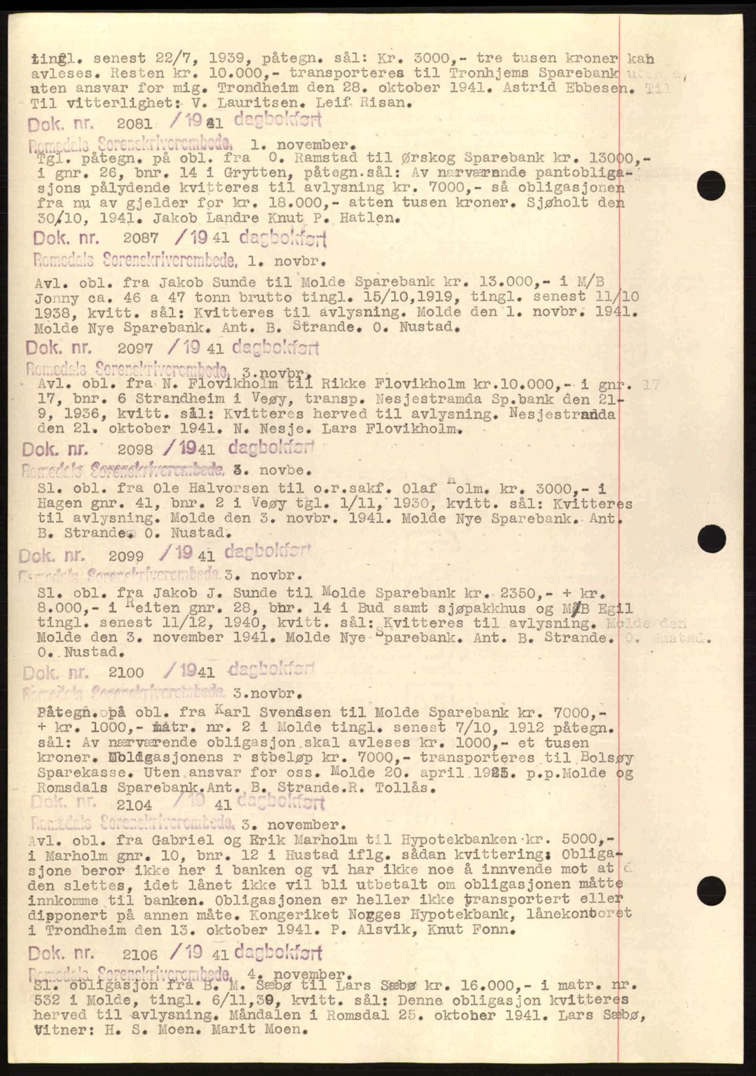 Romsdal sorenskriveri, AV/SAT-A-4149/1/2/2C: Mortgage book no. C1a, 1936-1945, Diary no: : 2081/1941