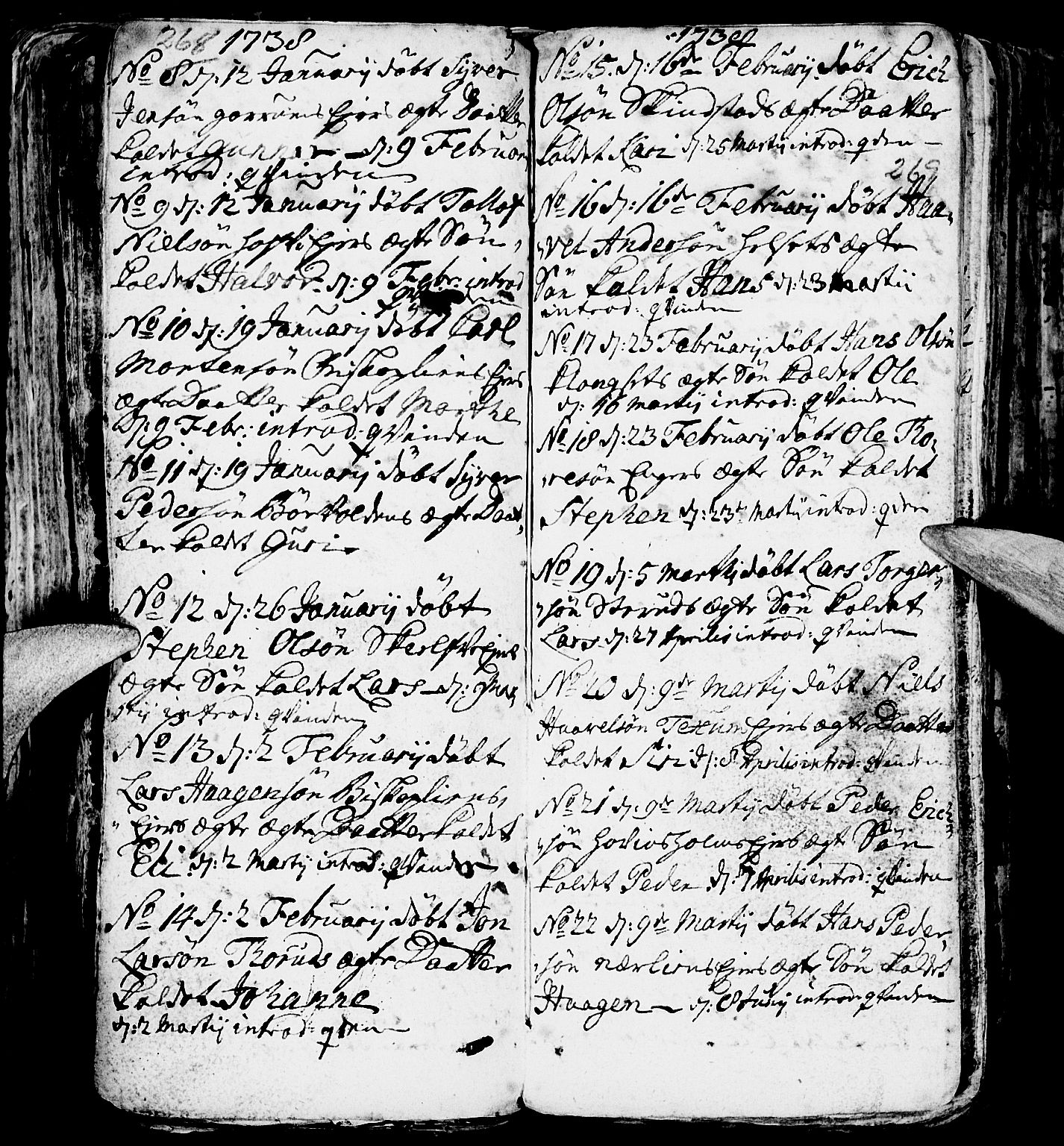 Nes prestekontor, Hedmark, AV/SAH-PREST-020/L/La/L0001: Parish register (copy) no. 1, 1663-1784, p. 268-269