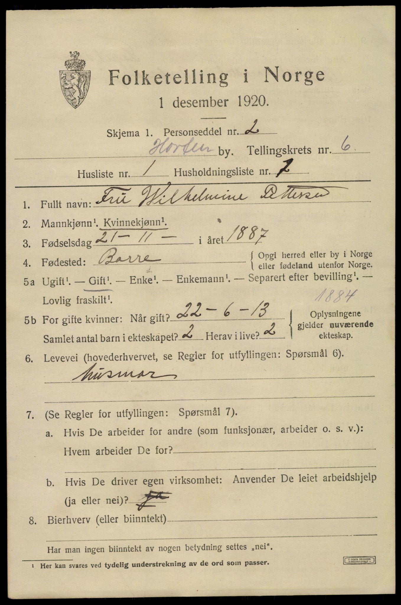 SAKO, 1920 census for Horten, 1920, p. 22261