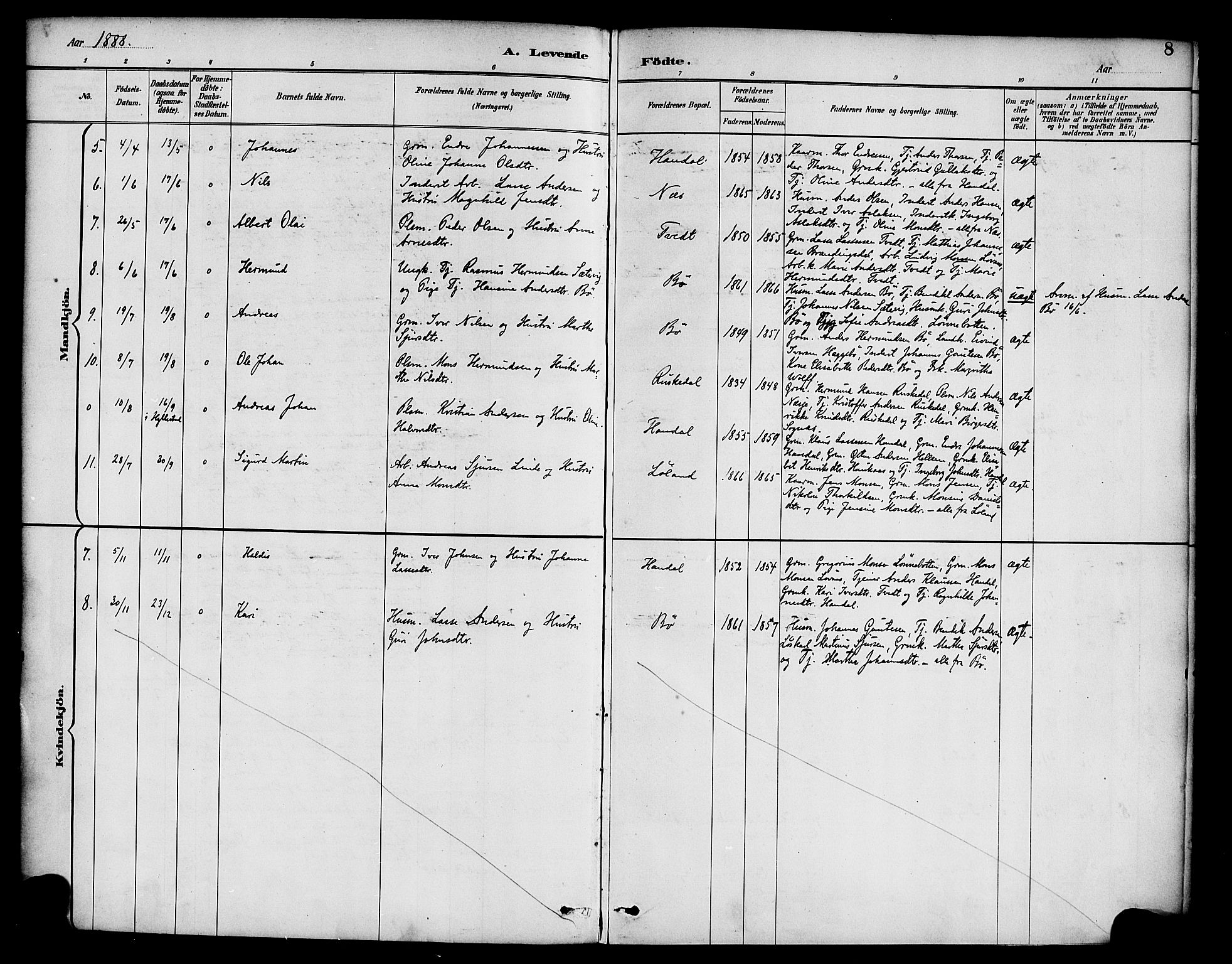 Hyllestad sokneprestembete, SAB/A-80401: Parish register (official) no. C 1, 1886-1904, p. 8