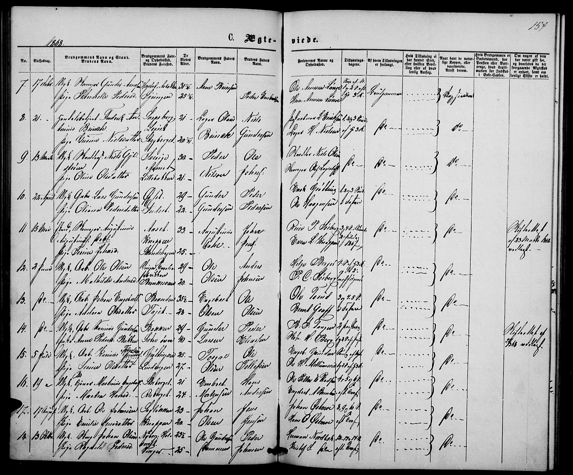 Elverum prestekontor, AV/SAH-PREST-044/H/Ha/Hab/L0004: Parish register (copy) no. 4, 1866-1874, p. 154