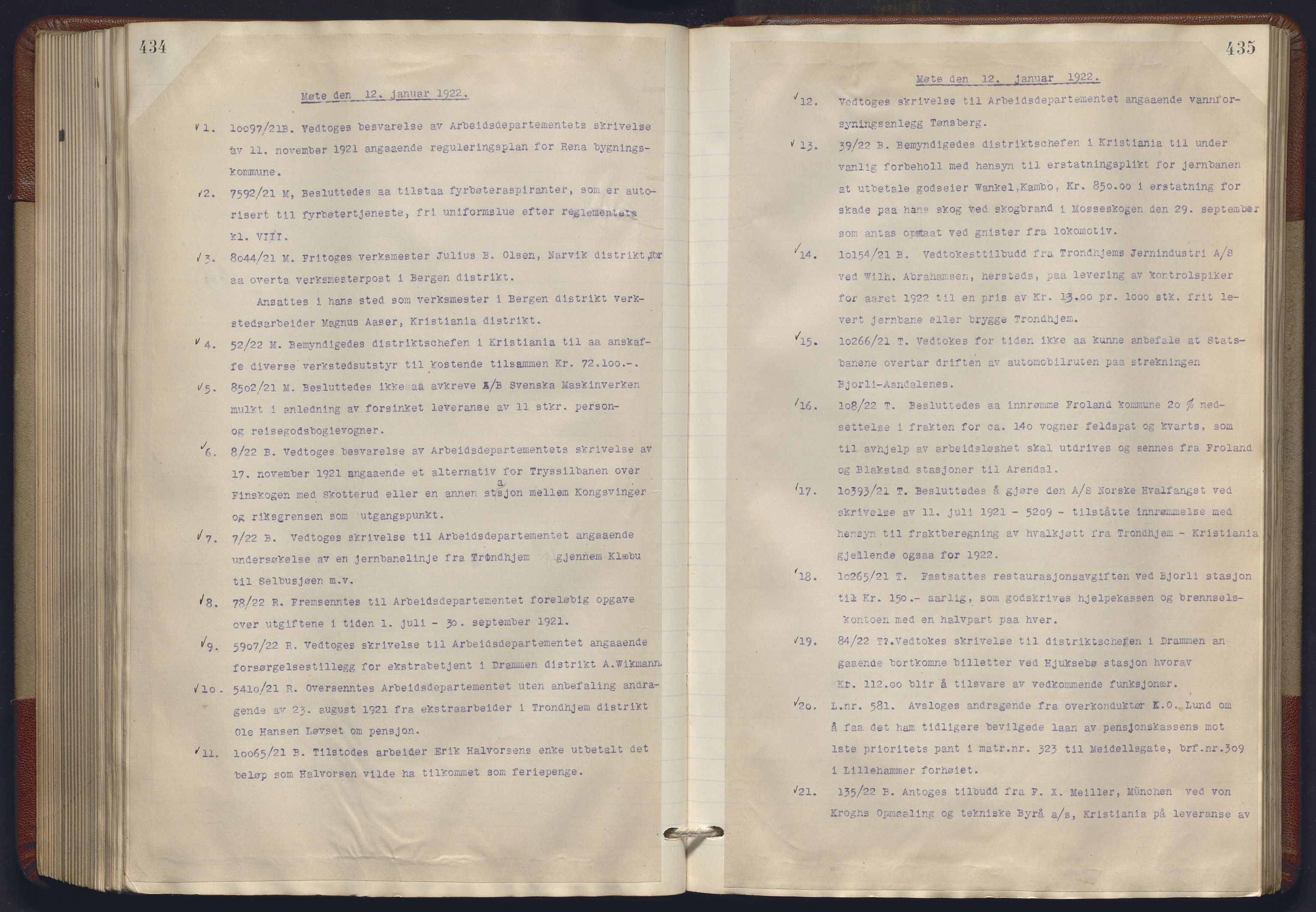 Norges statsbaner, Administrasjons- økonomi- og personalavdelingen, RA/S-3412/A/Aa/L0018: Forhandlingsprotokoll, 1920-1922, p. 434-435