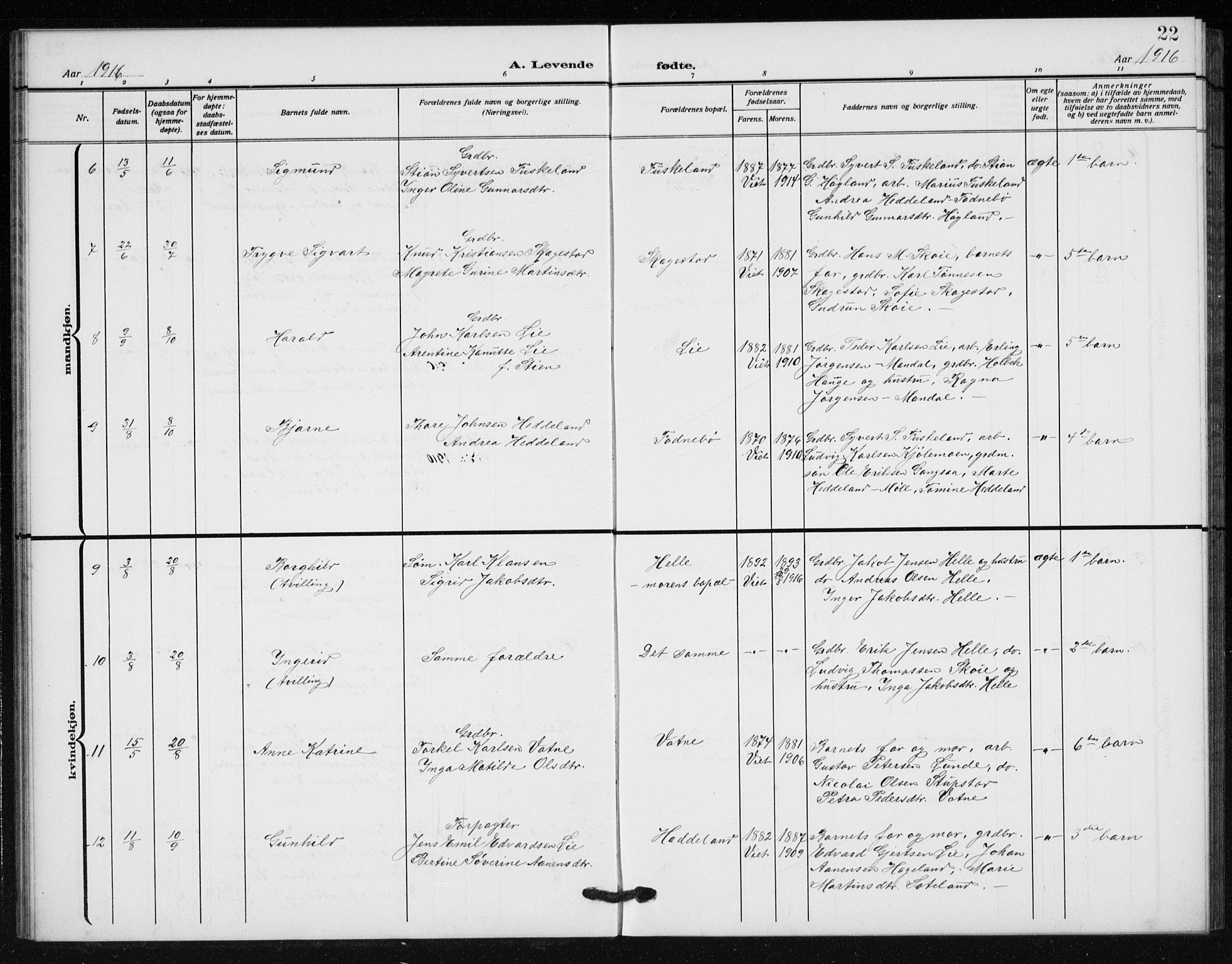 Holum sokneprestkontor, AV/SAK-1111-0022/F/Fb/Fba/L0006: Parish register (copy) no. B 6, 1910-1936, p. 22