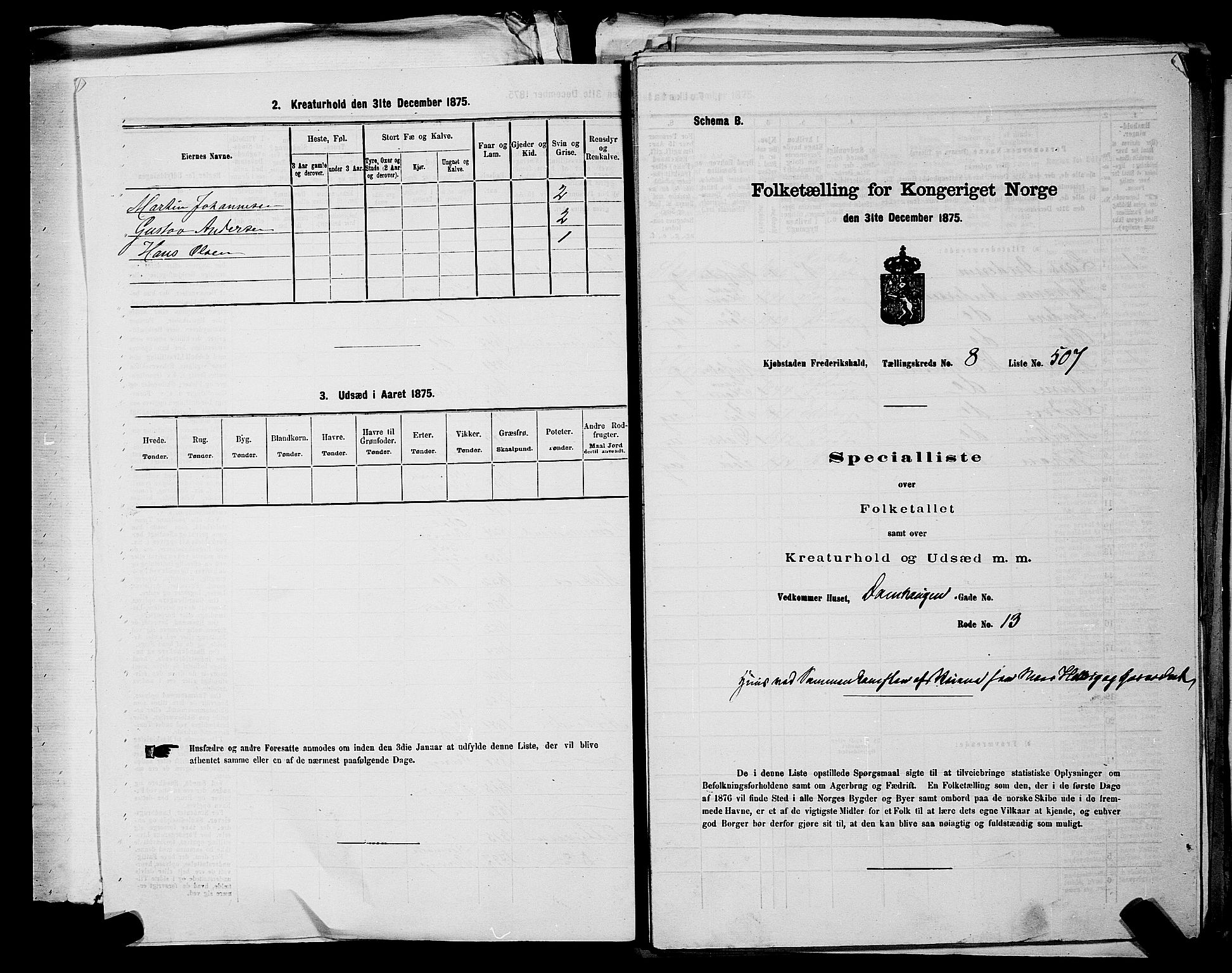 RA, 1875 census for 0101P Fredrikshald, 1875, p. 1125