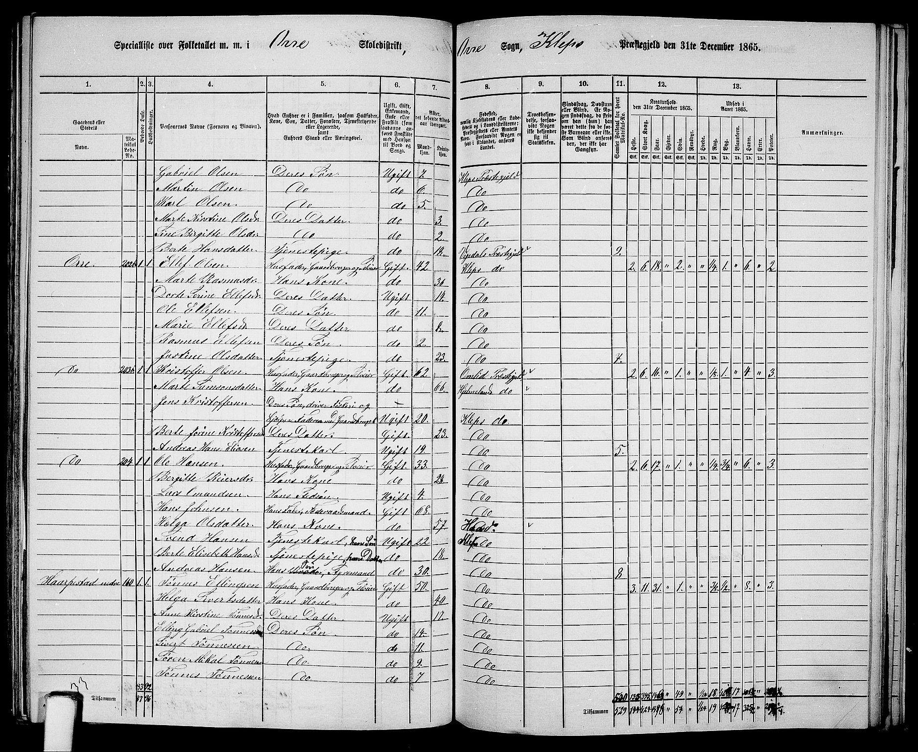 RA, 1865 census for Klepp, 1865, p. 75