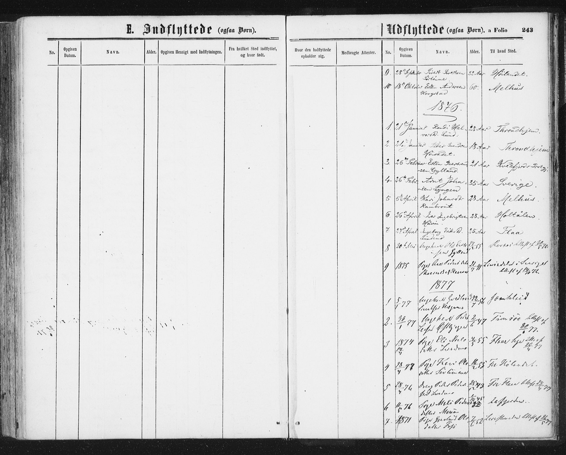 Ministerialprotokoller, klokkerbøker og fødselsregistre - Sør-Trøndelag, SAT/A-1456/692/L1104: Parish register (official) no. 692A04, 1862-1878, p. 243