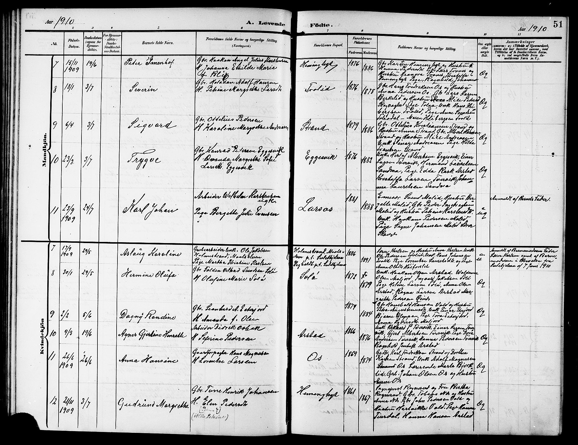 Ministerialprotokoller, klokkerbøker og fødselsregistre - Nordland, SAT/A-1459/846/L0655: Parish register (copy) no. 846C05, 1902-1916, p. 51