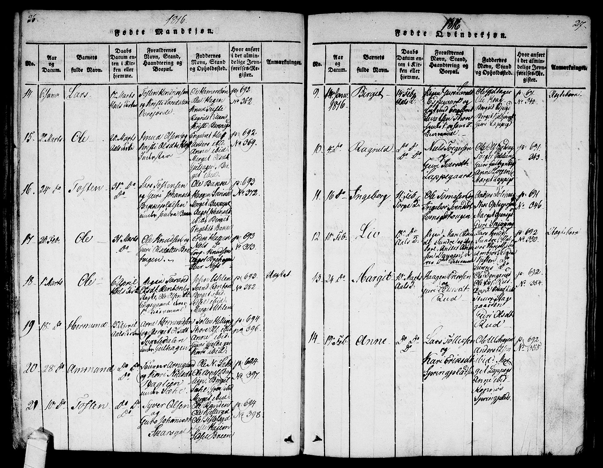 Ål kirkebøker, AV/SAKO-A-249/F/Fa/L0004: Parish register (official) no. I 4, 1815-1825, p. 26-27