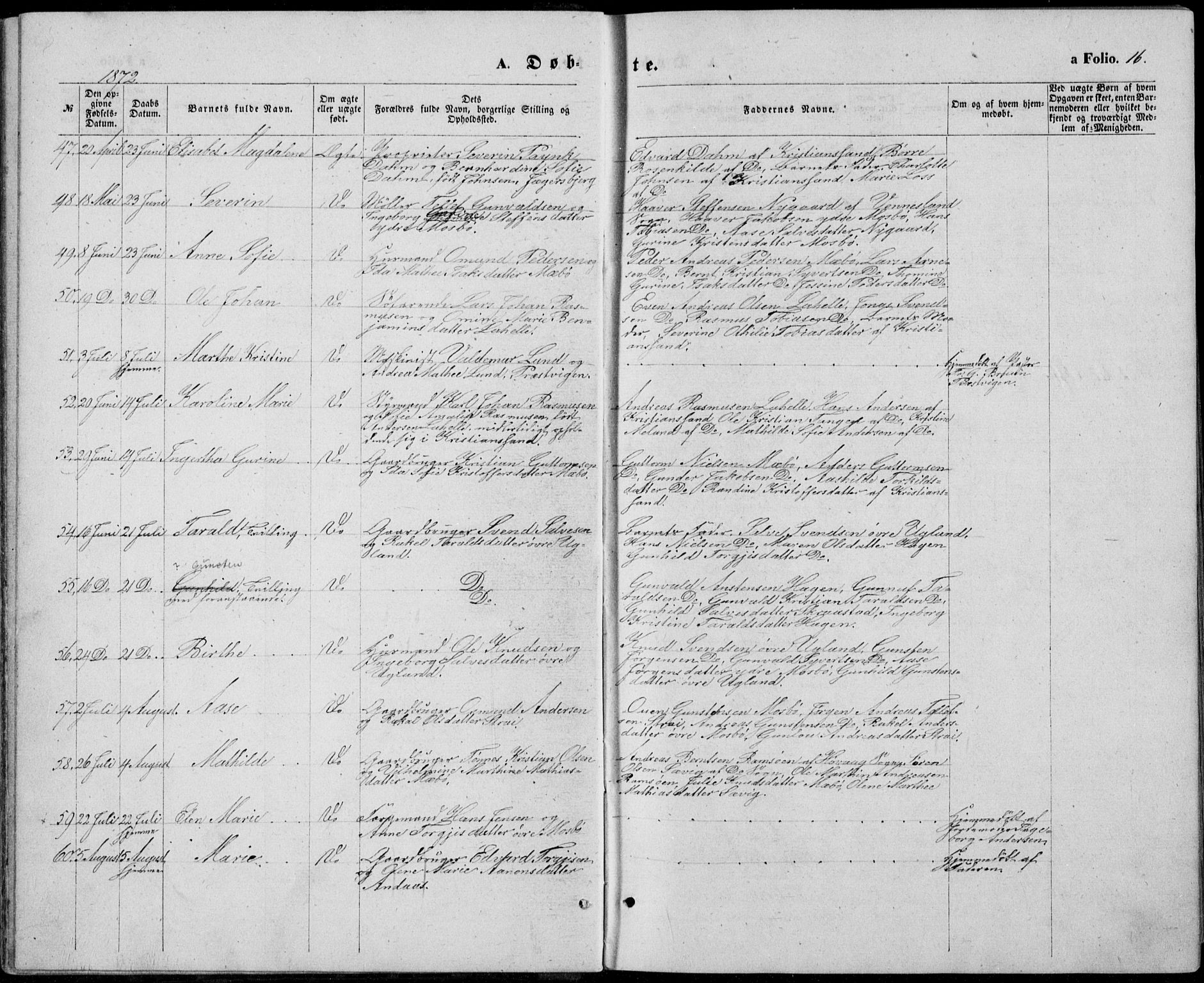 Oddernes sokneprestkontor, AV/SAK-1111-0033/F/Fb/Fba/L0007: Parish register (copy) no. B 7, 1869-1887, p. 16