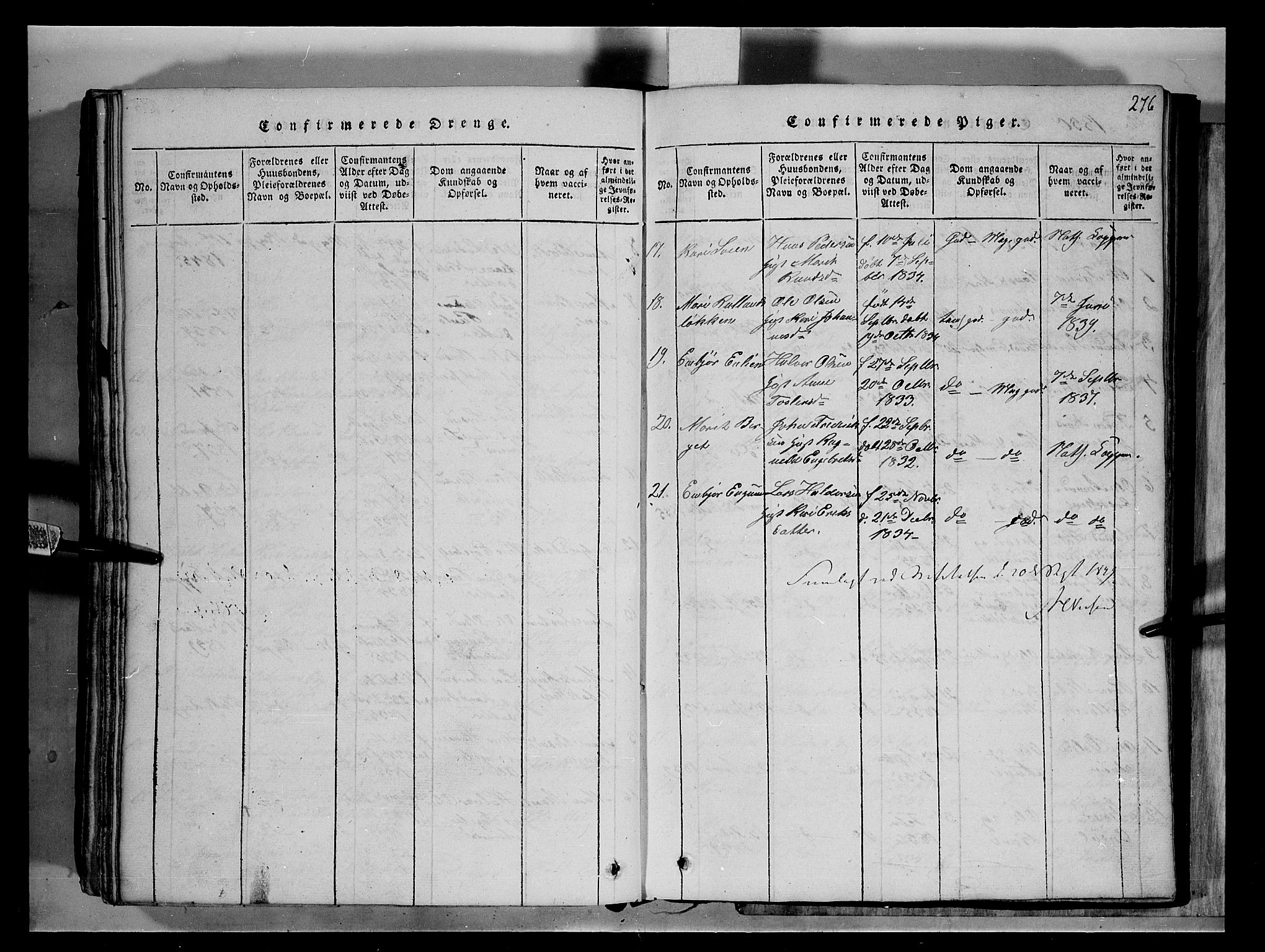Fron prestekontor, SAH/PREST-078/H/Ha/Hab/L0004: Parish register (copy) no. 4, 1816-1850, p. 276